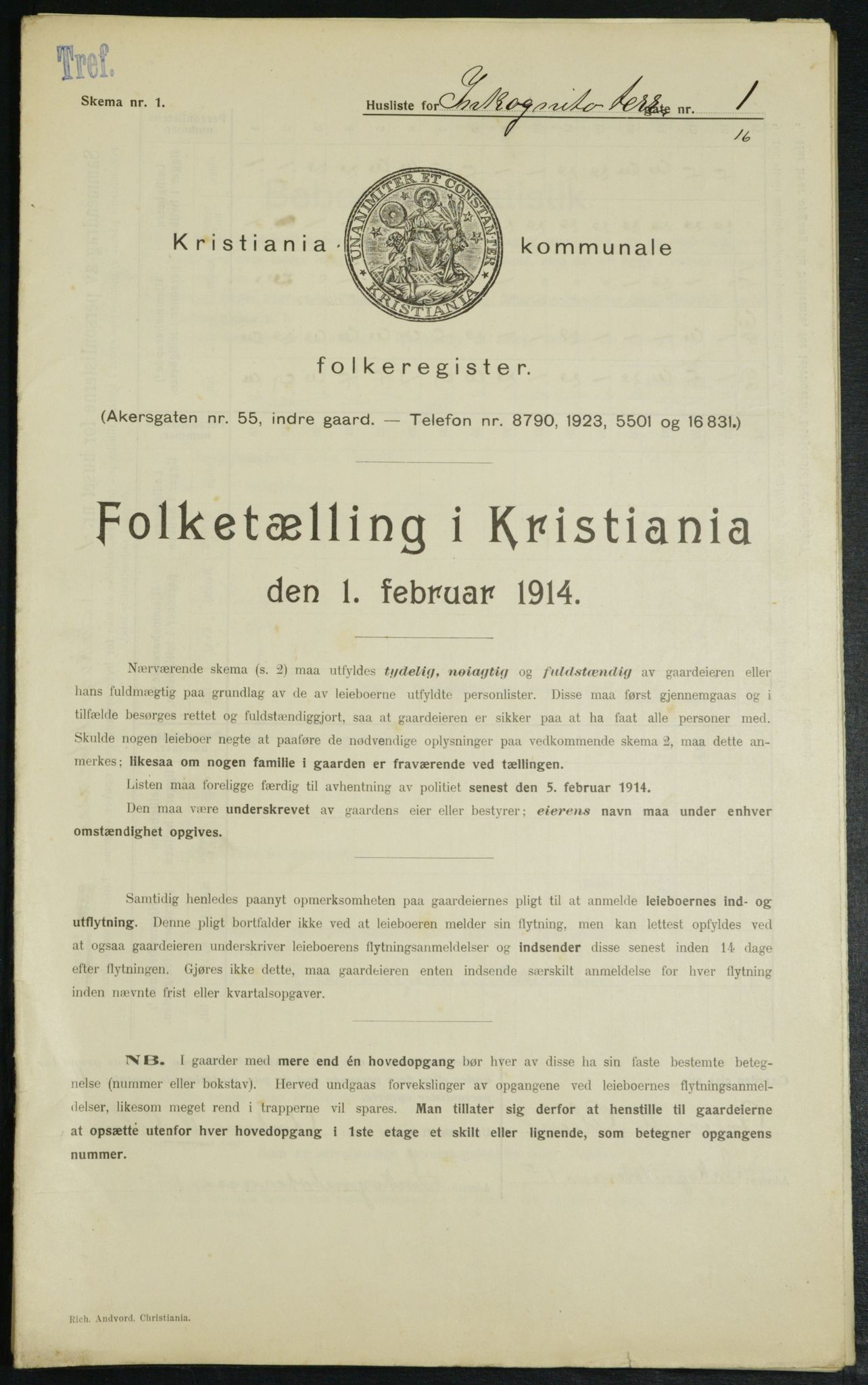 OBA, Municipal Census 1914 for Kristiania, 1914, p. 44343