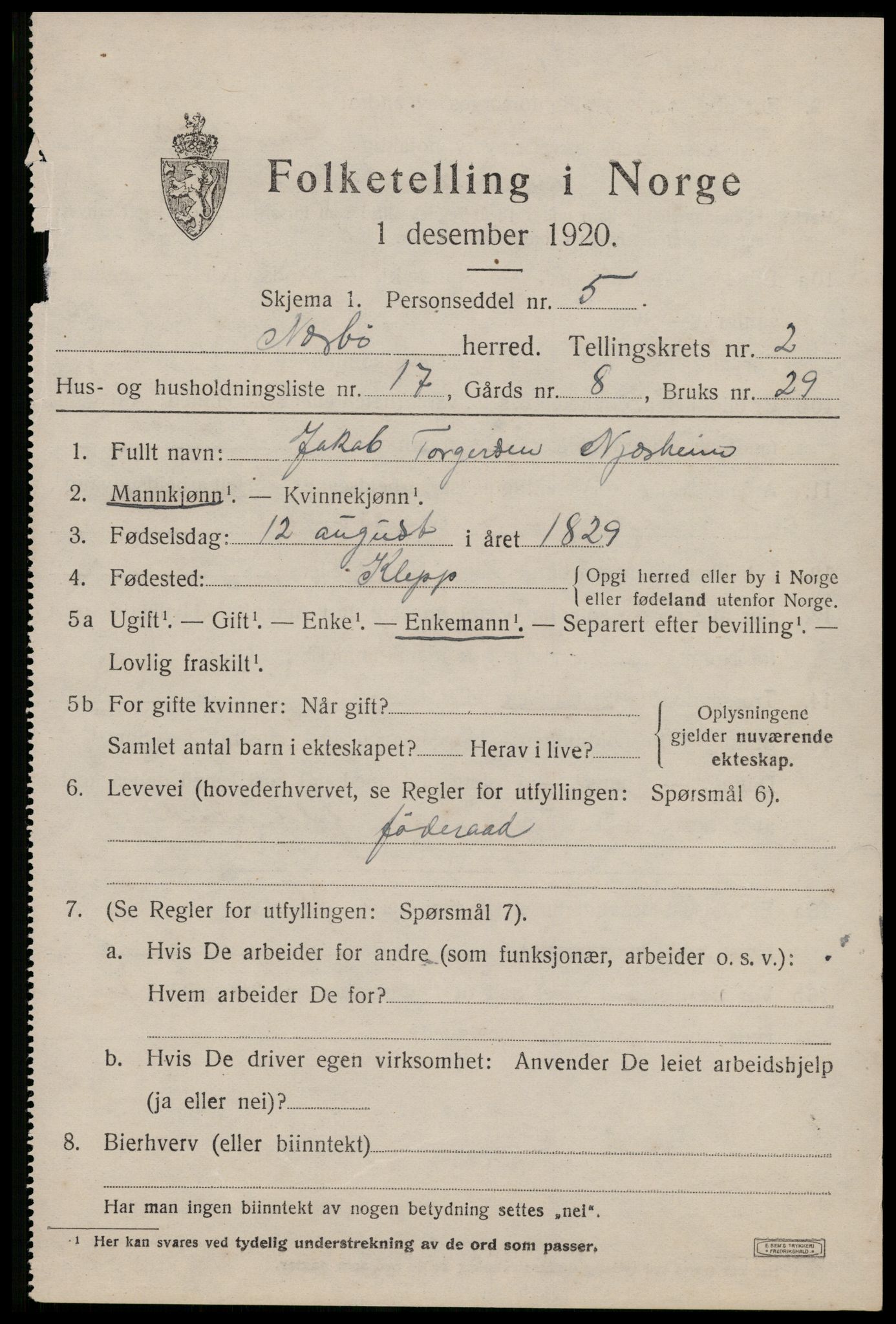 SAST, 1920 census for Nærbø, 1920, p. 1631