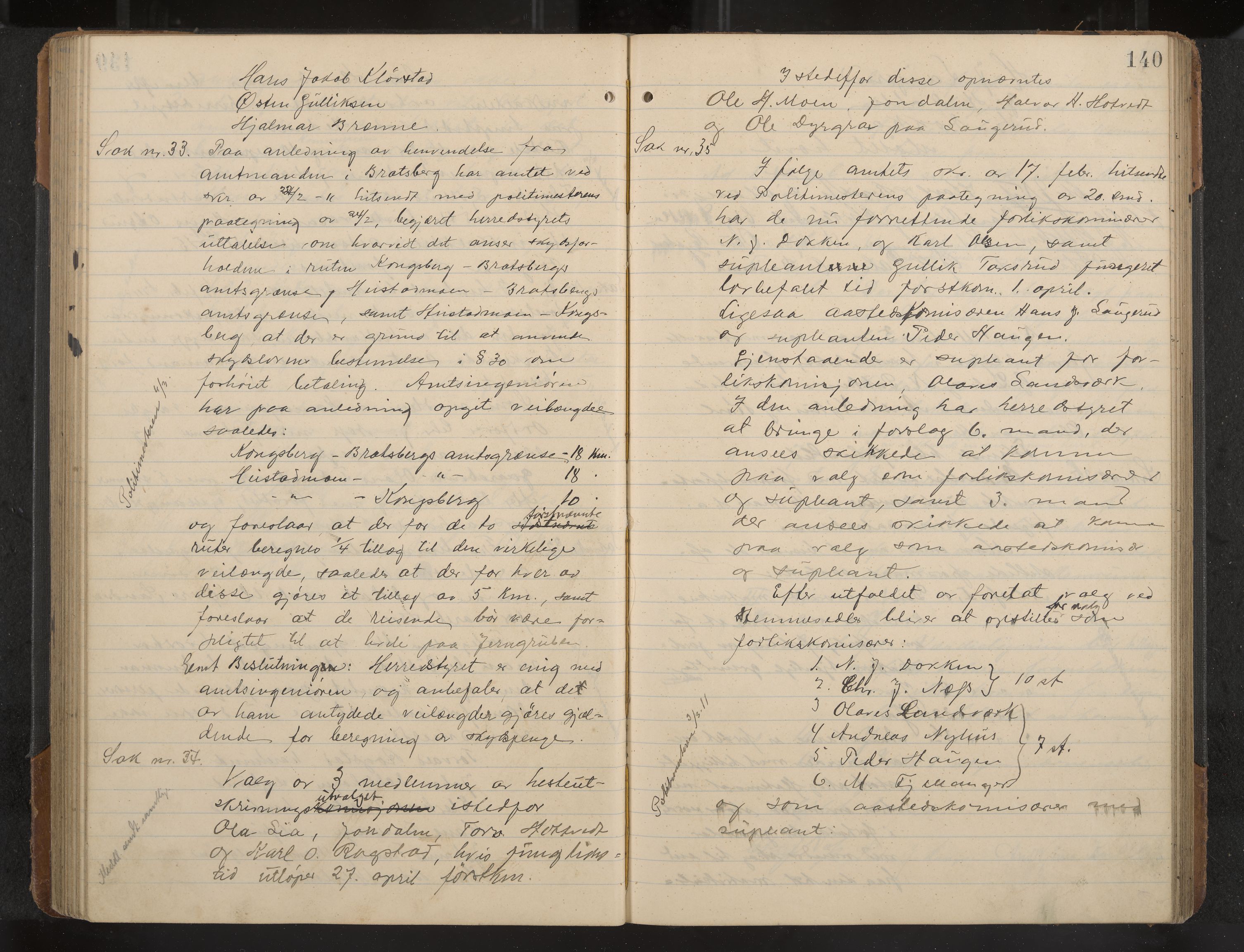 Øvre Sandsvær formannskap og sentraladministrasjon, IKAK/0630021/A/L0001: Møtebok med register, 1908-1913, p. 140