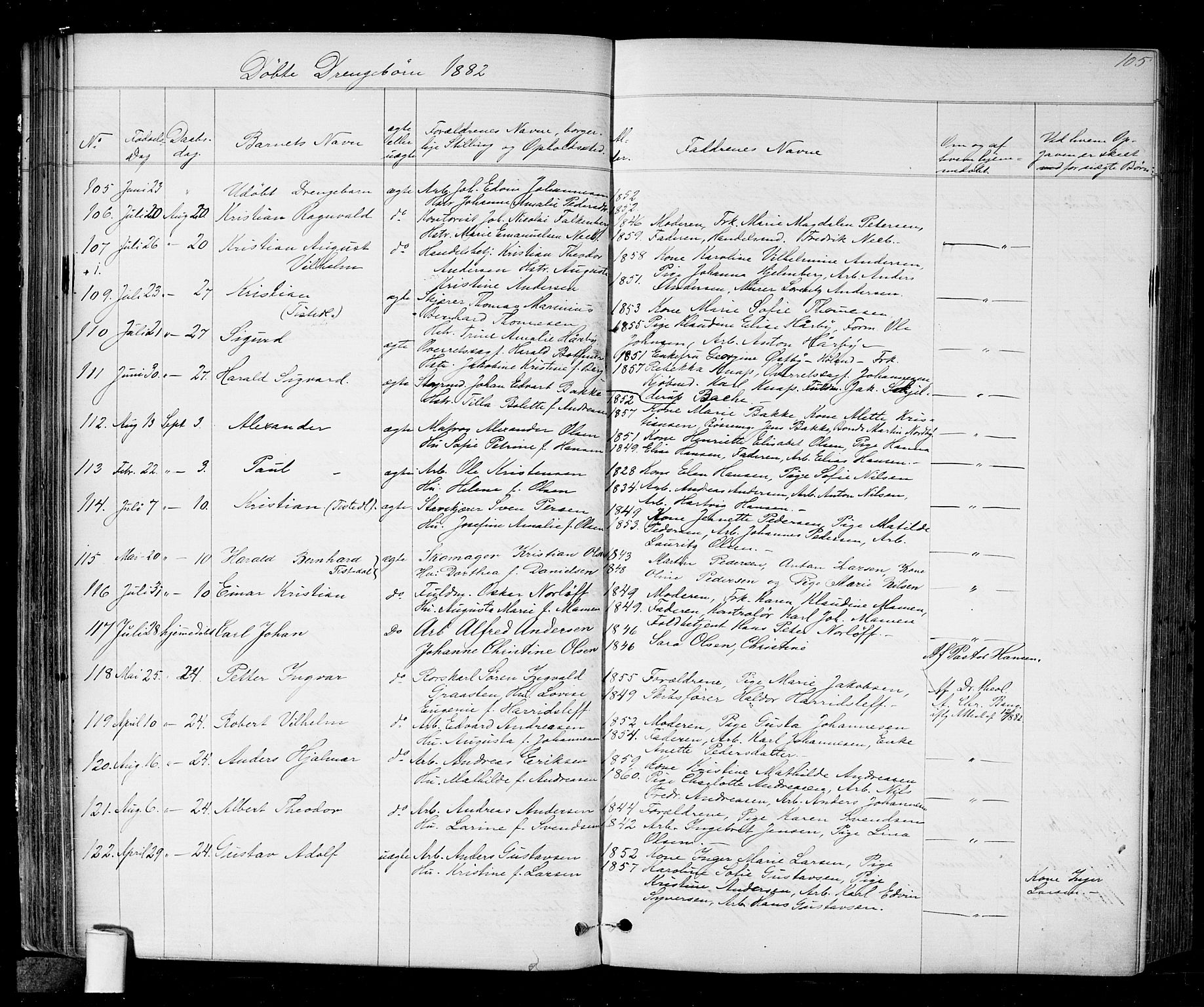 Halden prestekontor Kirkebøker, AV/SAO-A-10909/G/Ga/L0006: Parish register (copy) no. 6, 1869-1884, p. 105
