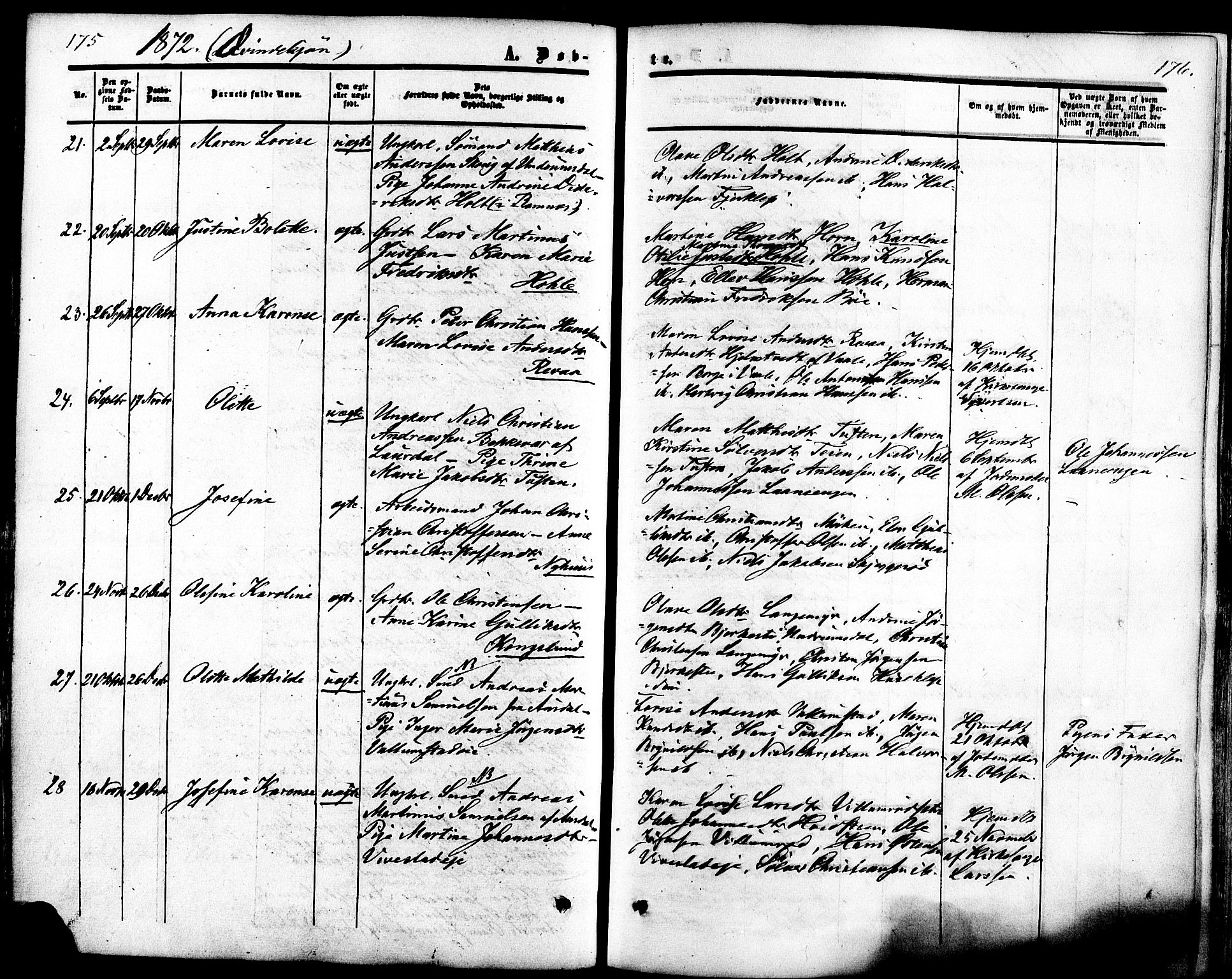 Ramnes kirkebøker, AV/SAKO-A-314/F/Fa/L0006: Parish register (official) no. I 6, 1862-1877, p. 175-176