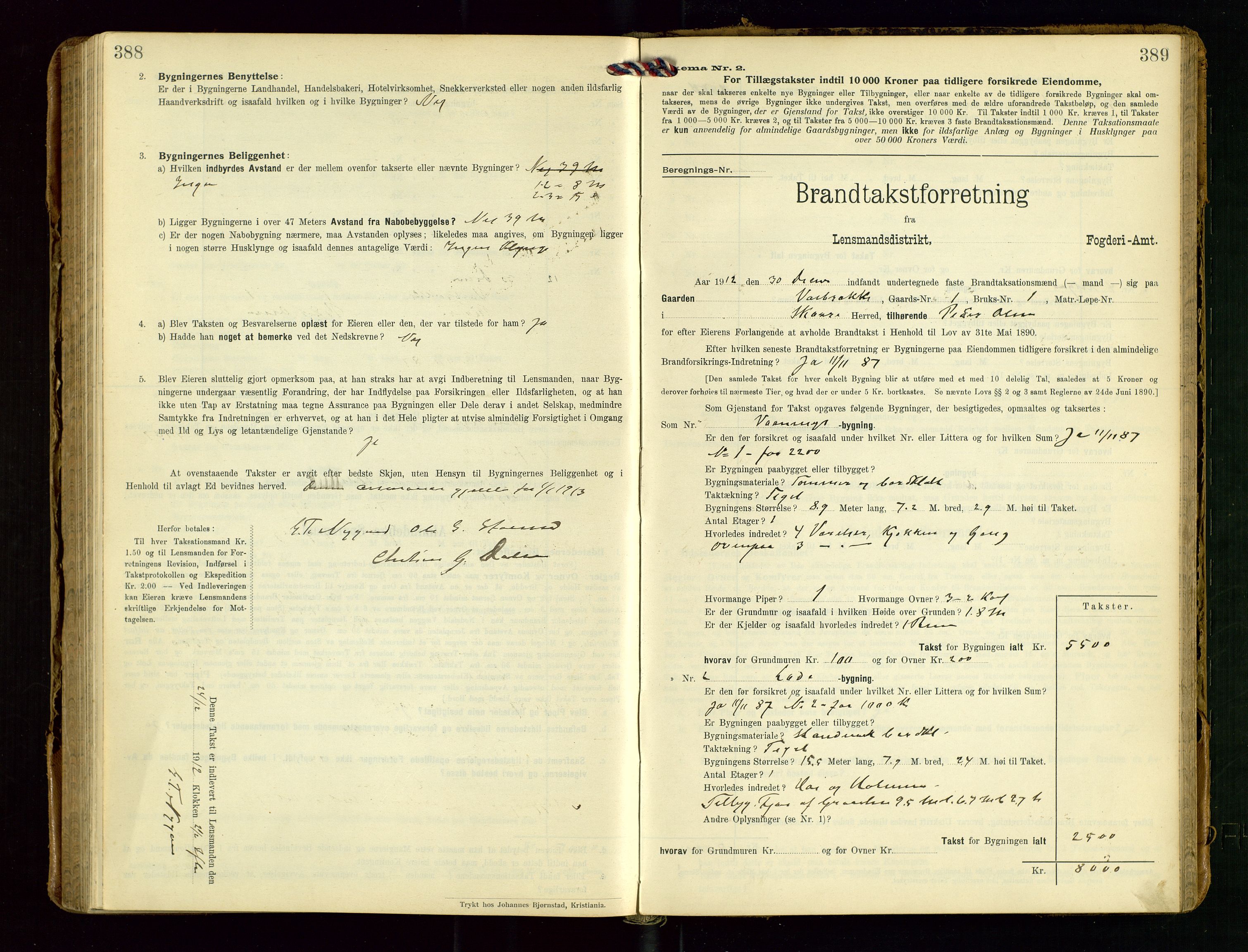 Torvestad lensmannskontor, AV/SAST-A-100307/1/Gob/L0004: "Brandtaxationsprotokol for Torvestad Lensmannsdistrikt", 1909-1923, p. 388-389