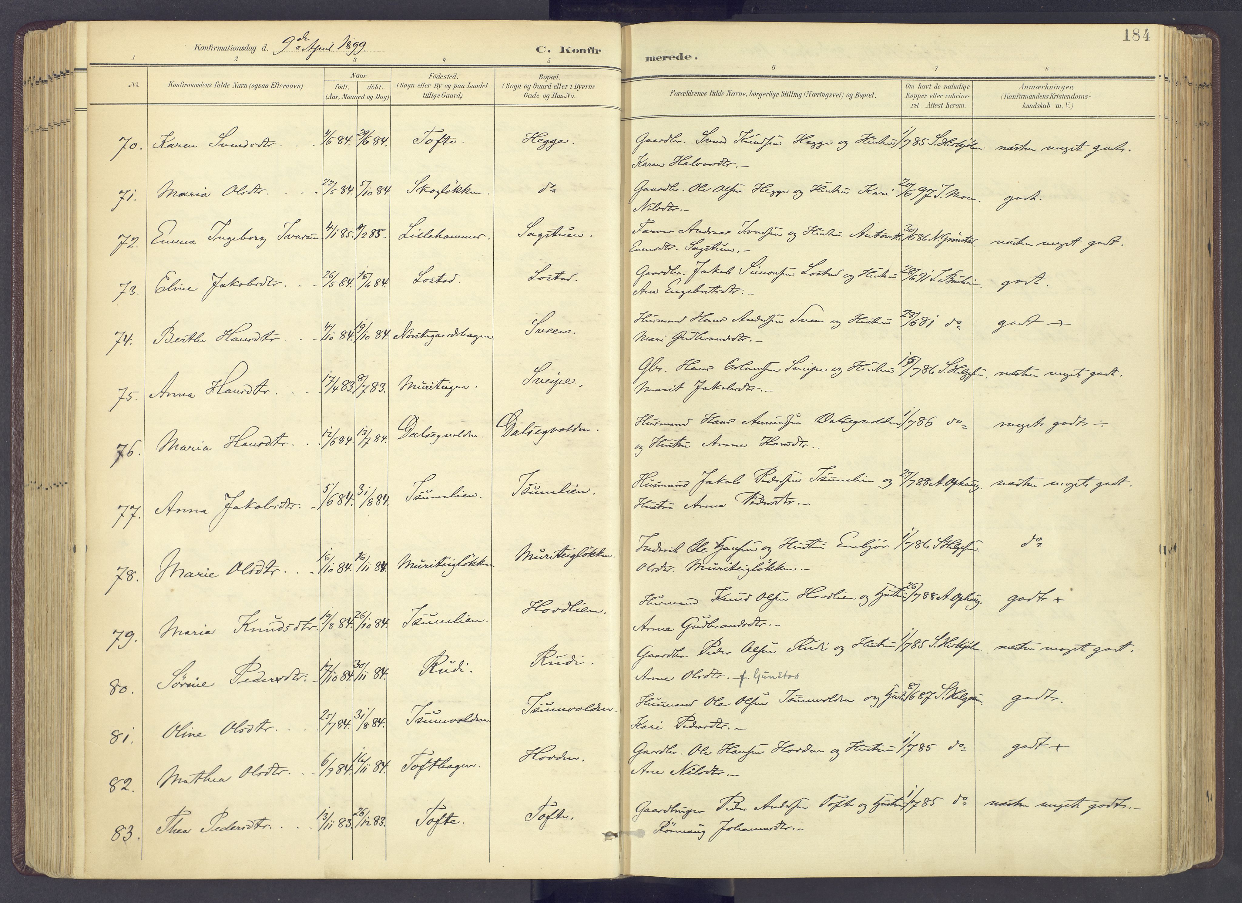 Sør-Fron prestekontor, AV/SAH-PREST-010/H/Ha/Haa/L0004: Parish register (official) no. 4, 1898-1919, p. 184