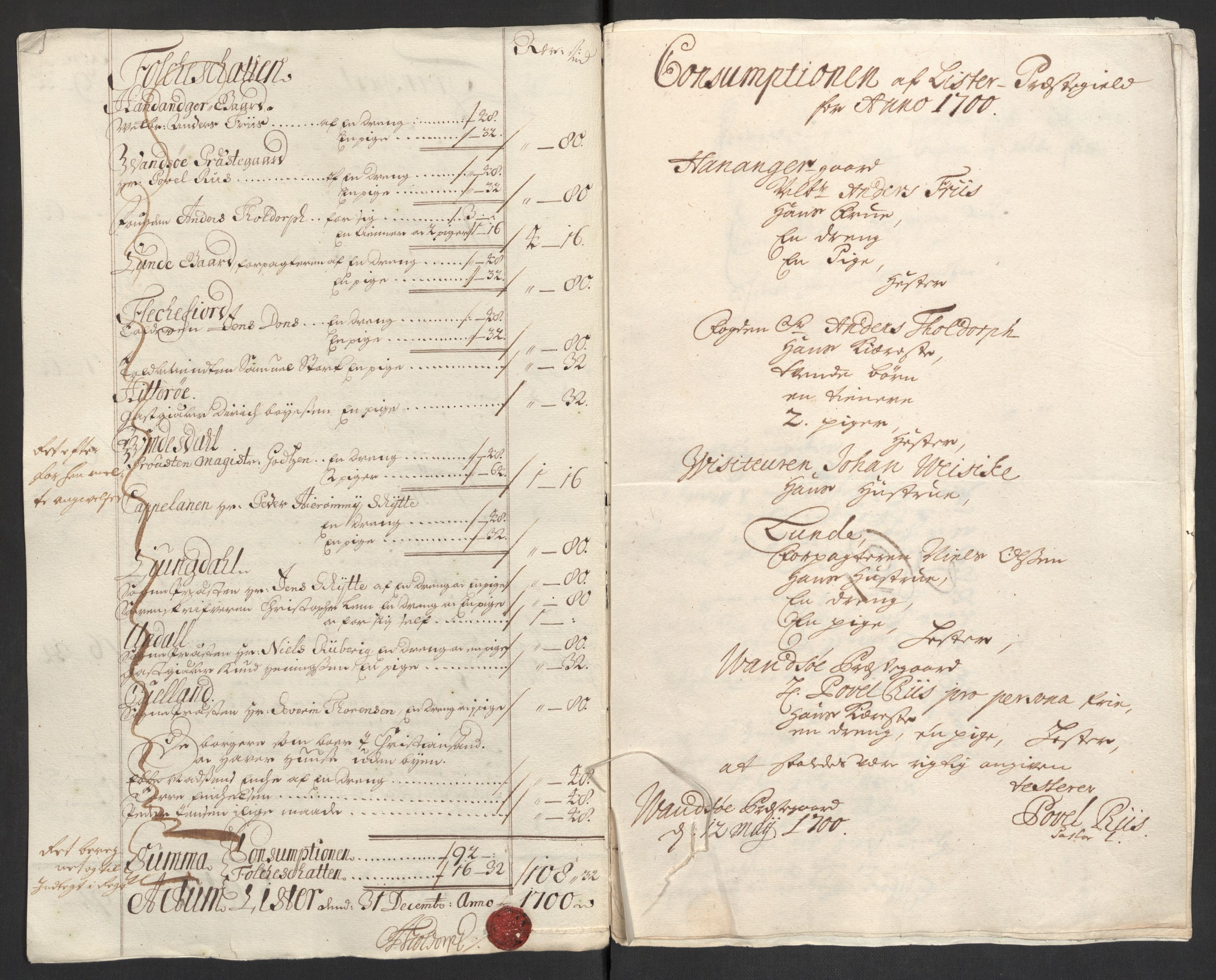 Rentekammeret inntil 1814, Reviderte regnskaper, Fogderegnskap, AV/RA-EA-4092/R43/L2548: Fogderegnskap Lista og Mandal, 1700, p. 68