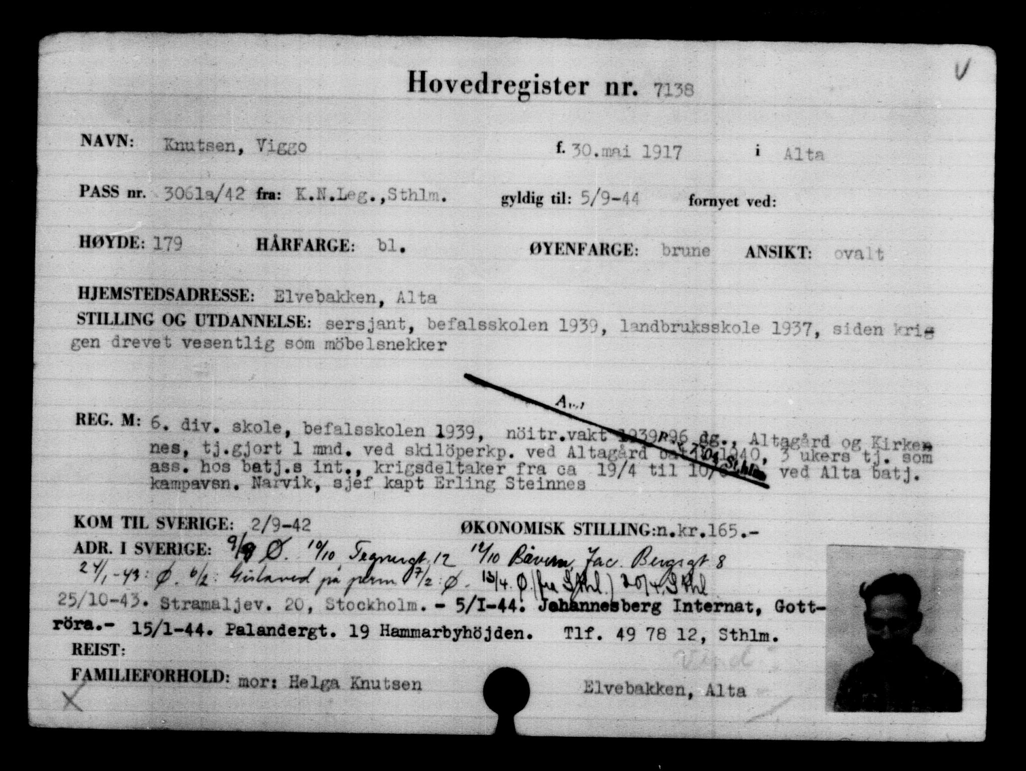 Utenriksstasjonene, Legasjonen i Stockholm, Flyktningkontoret, AV/RA-S-6753/V/Va/L0005: Kjesäterkartoteket, flyktninger med registreringsnr. 6600-9417, 1940-1945, p. 647