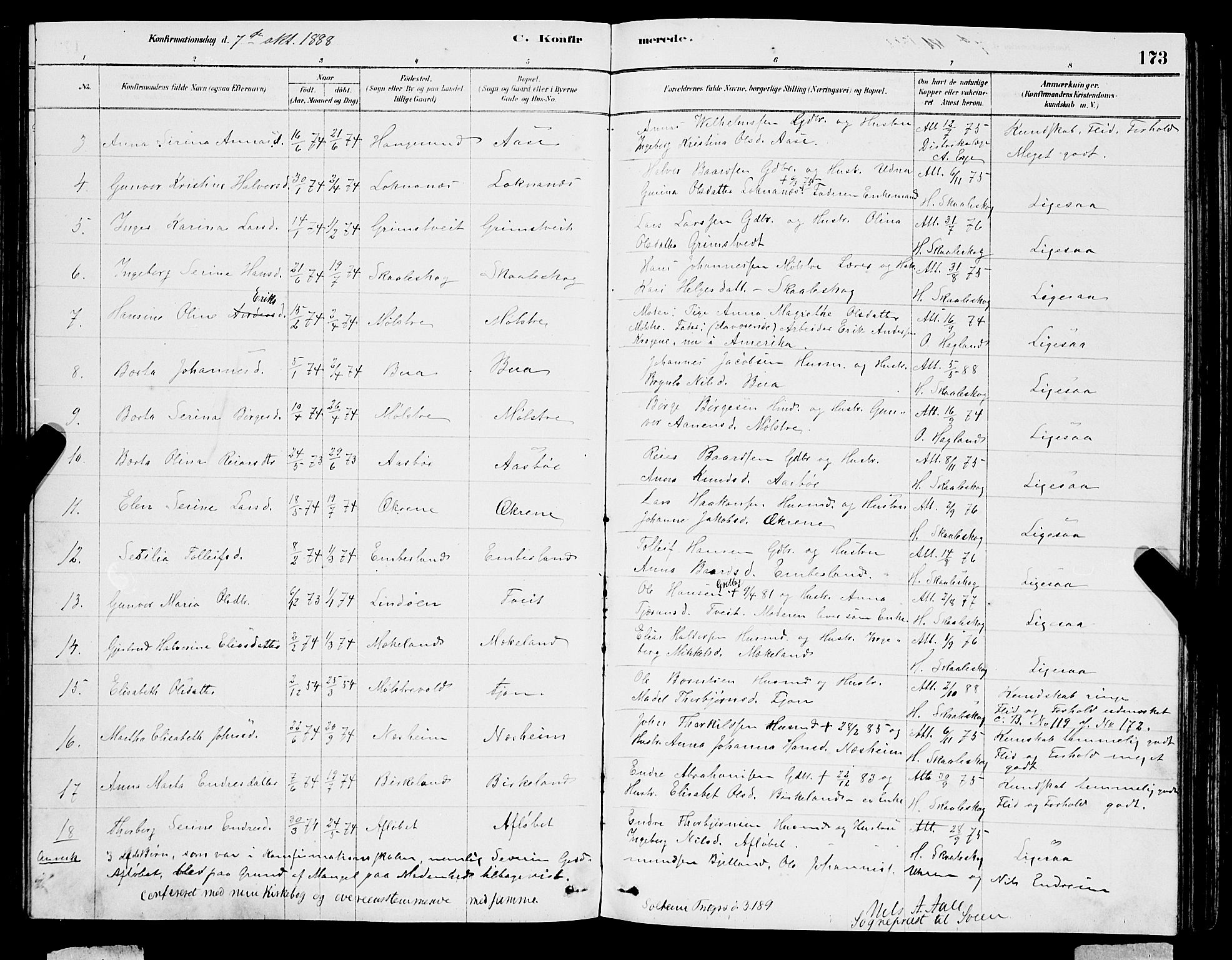 Sveio Sokneprestembete, AV/SAB-A-78501/H/Hab: Parish register (copy) no. A 3, 1878-1896, p. 173