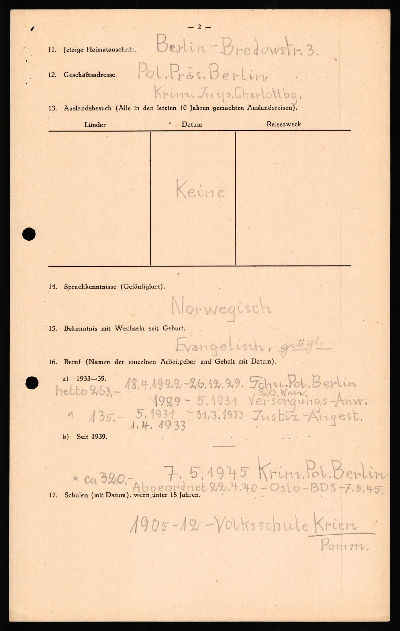 Forsvaret, Forsvarets overkommando II, AV/RA-RAFA-3915/D/Db/L0021: CI Questionaires. Tyske okkupasjonsstyrker i Norge. Tyskere., 1945-1946, p. 171