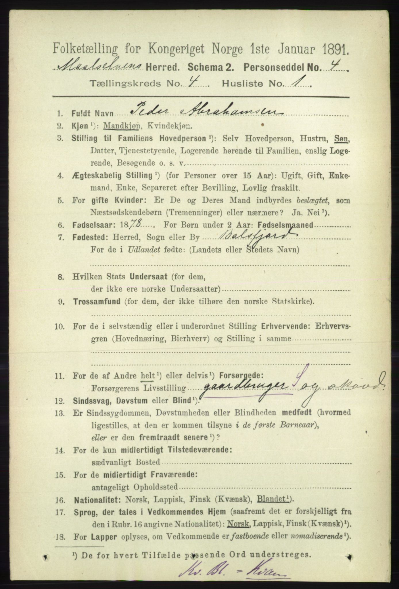 RA, 1891 census for 1924 Målselv, 1891, p. 1080