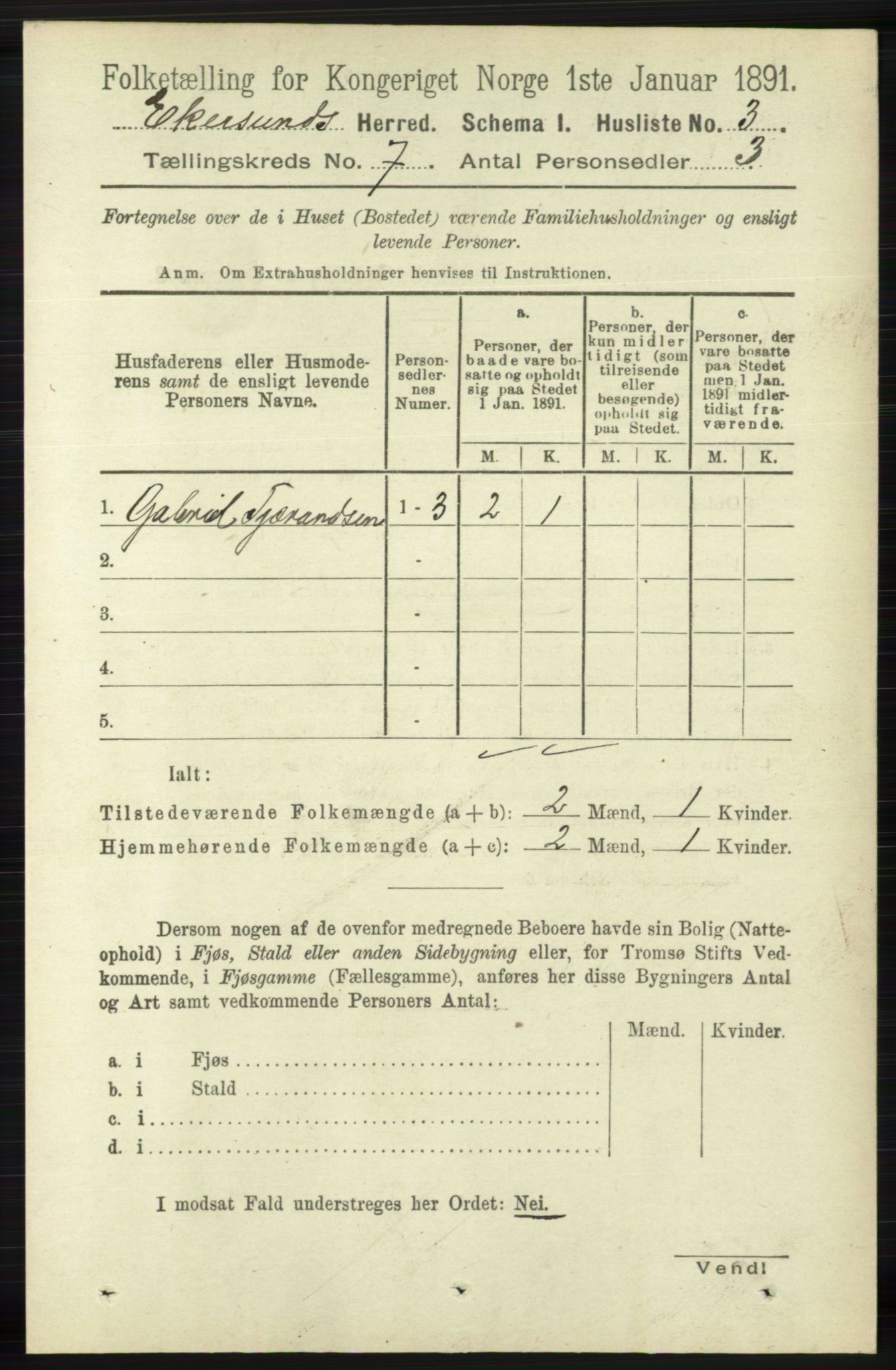 RA, 1891 census for 1116 Eigersund herred, 1891, p. 2724