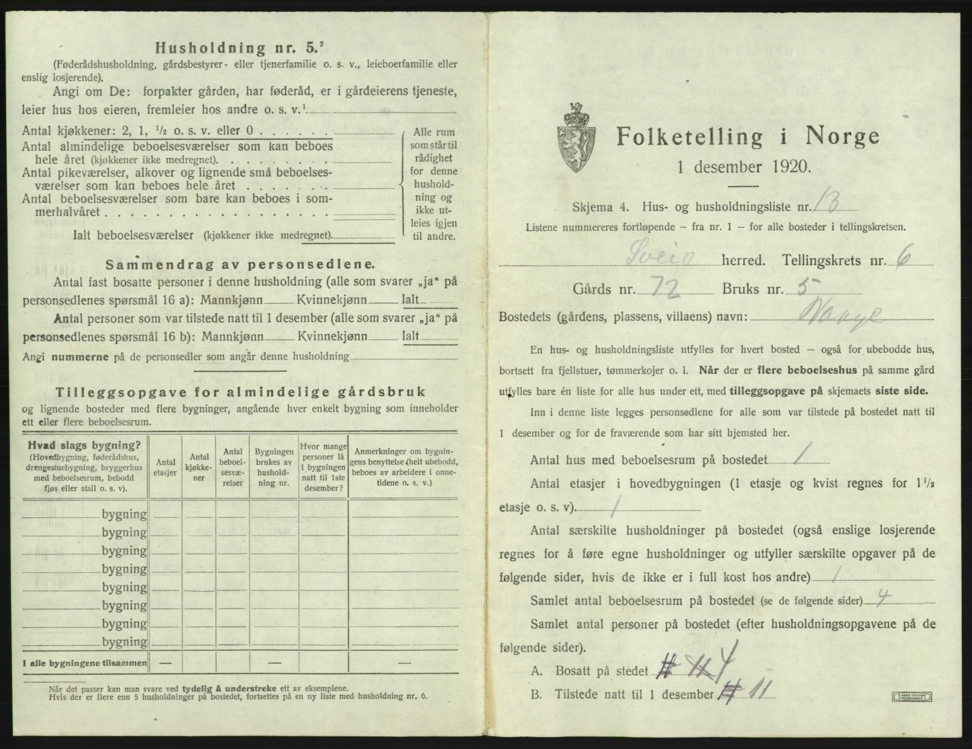 SAB, 1920 census for Sveio, 1920, p. 411