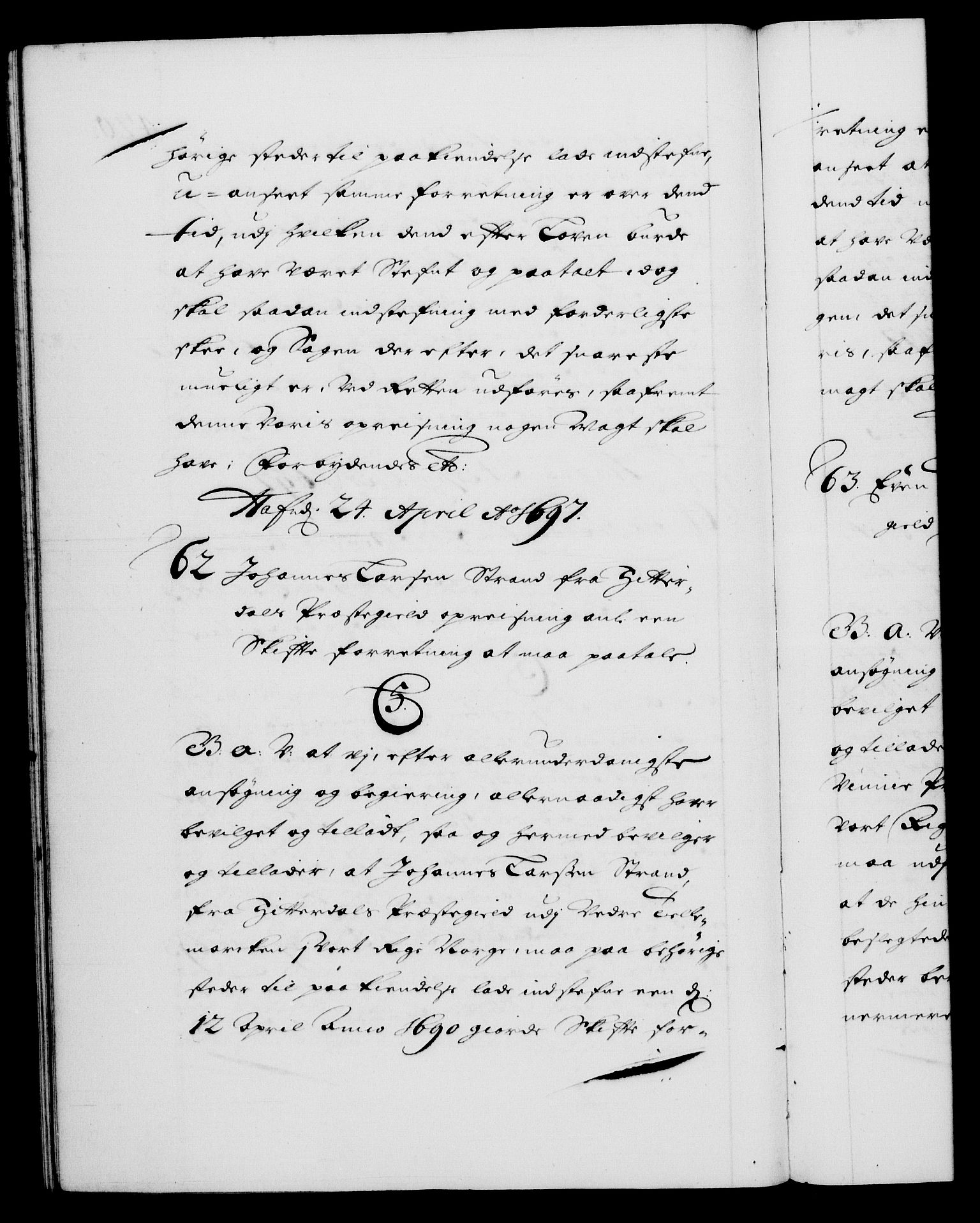 Danske Kanselli 1572-1799, AV/RA-EA-3023/F/Fc/Fca/Fcaa/L0016: Norske registre (mikrofilm), 1692-1697, p. 420b