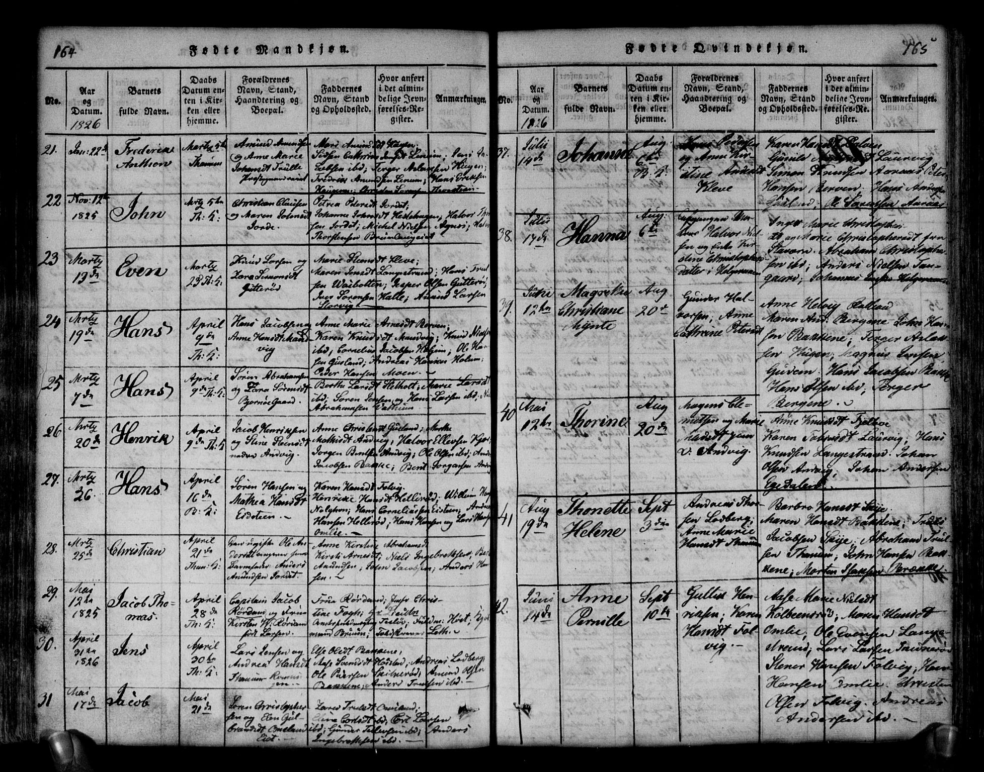 Brunlanes kirkebøker, SAKO/A-342/G/Ga/L0001: Parish register (copy) no. I 1, 1814-1834, p. 164-165