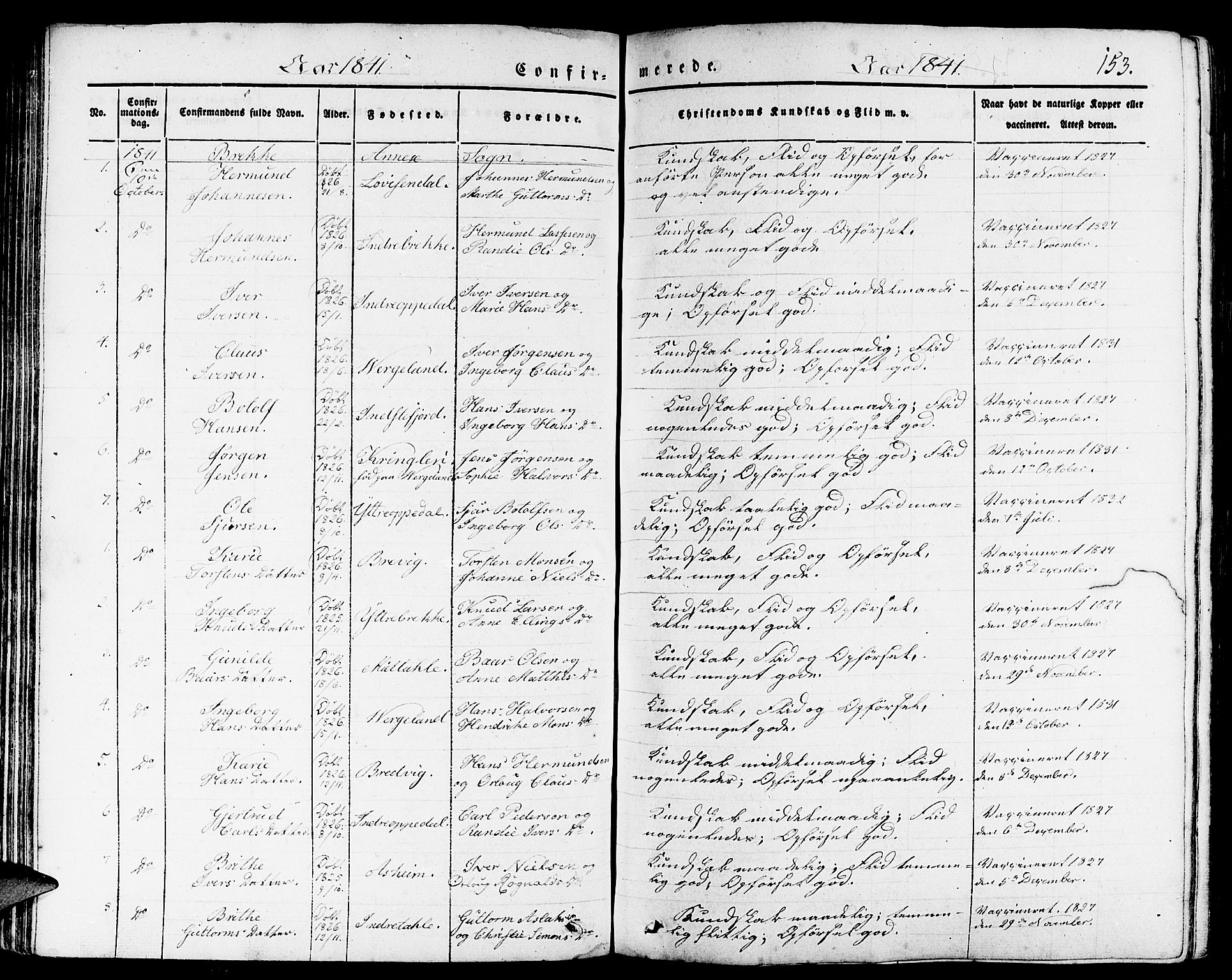 Gulen sokneprestembete, AV/SAB-A-80201/H/Haa/Haaa/L0020: Parish register (official) no. A 20, 1837-1847, p. 153