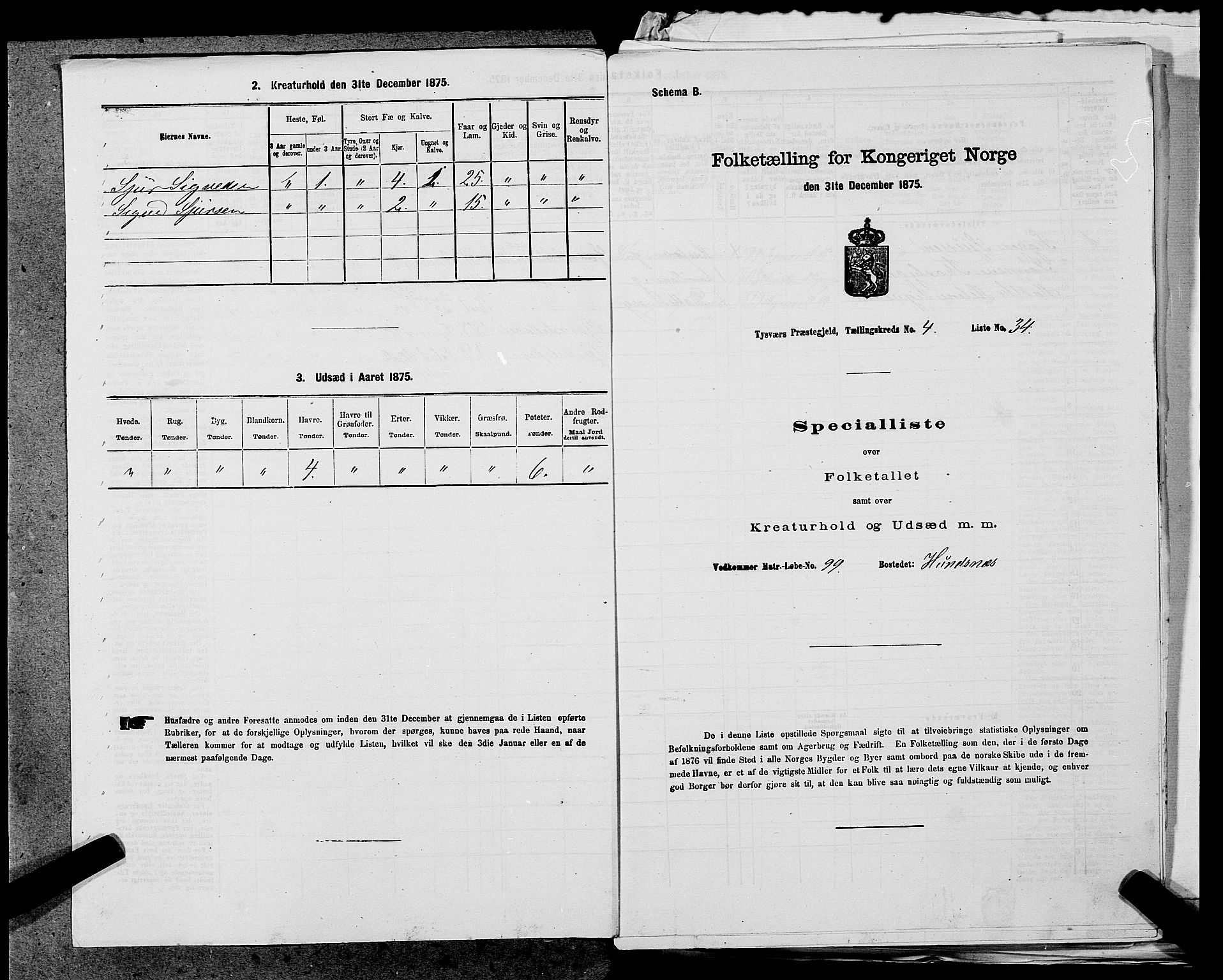 SAST, 1875 census for 1146P Tysvær, 1875, p. 501