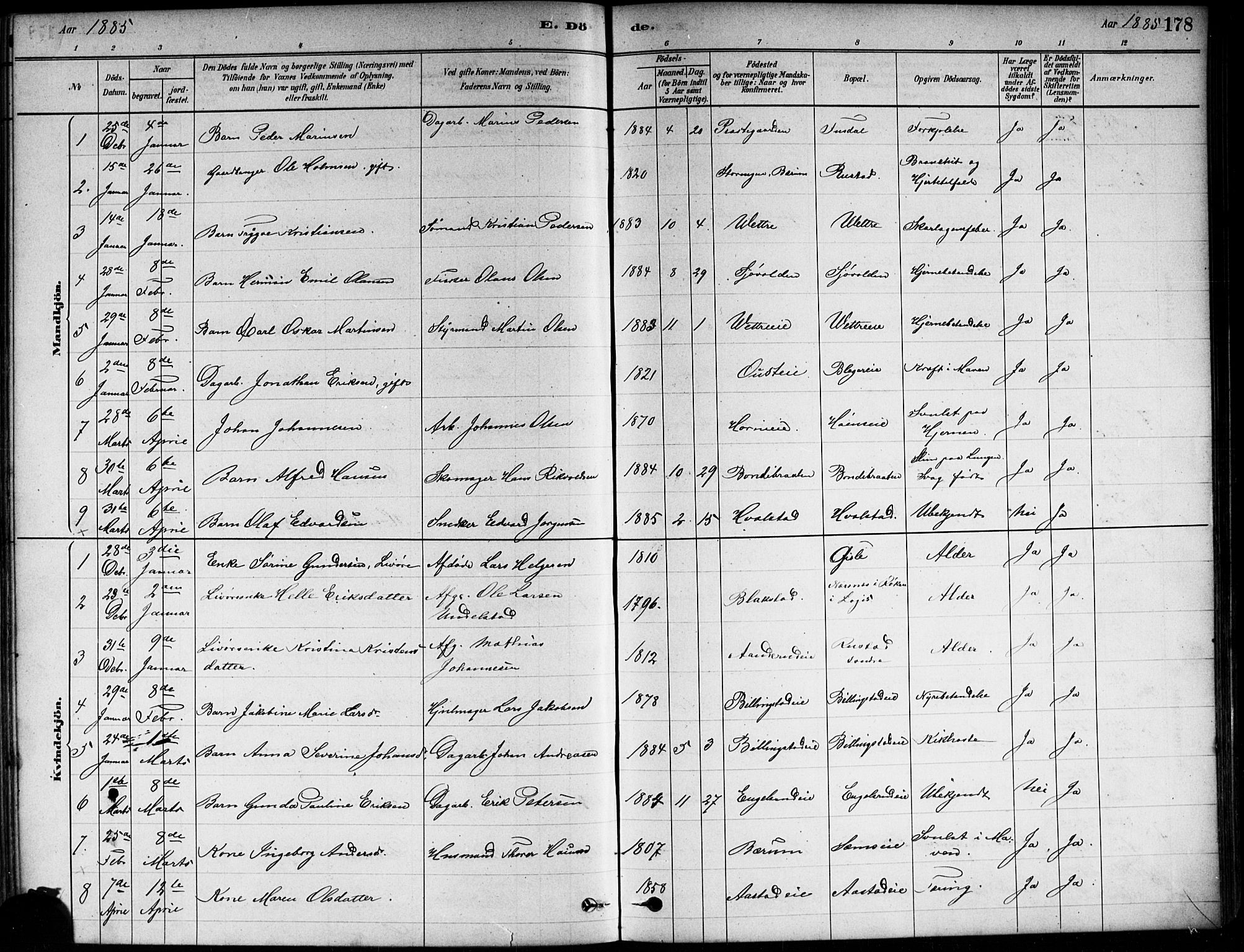 Asker prestekontor Kirkebøker, SAO/A-10256a/F/Fa/L0013: Parish register (official) no. I 13, 1879-1896, p. 178