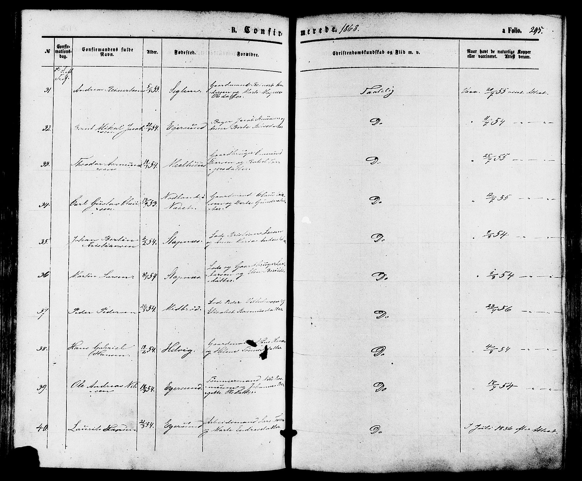 Eigersund sokneprestkontor, AV/SAST-A-101807/S08/L0014: Parish register (official) no. A 13, 1866-1878, p. 295