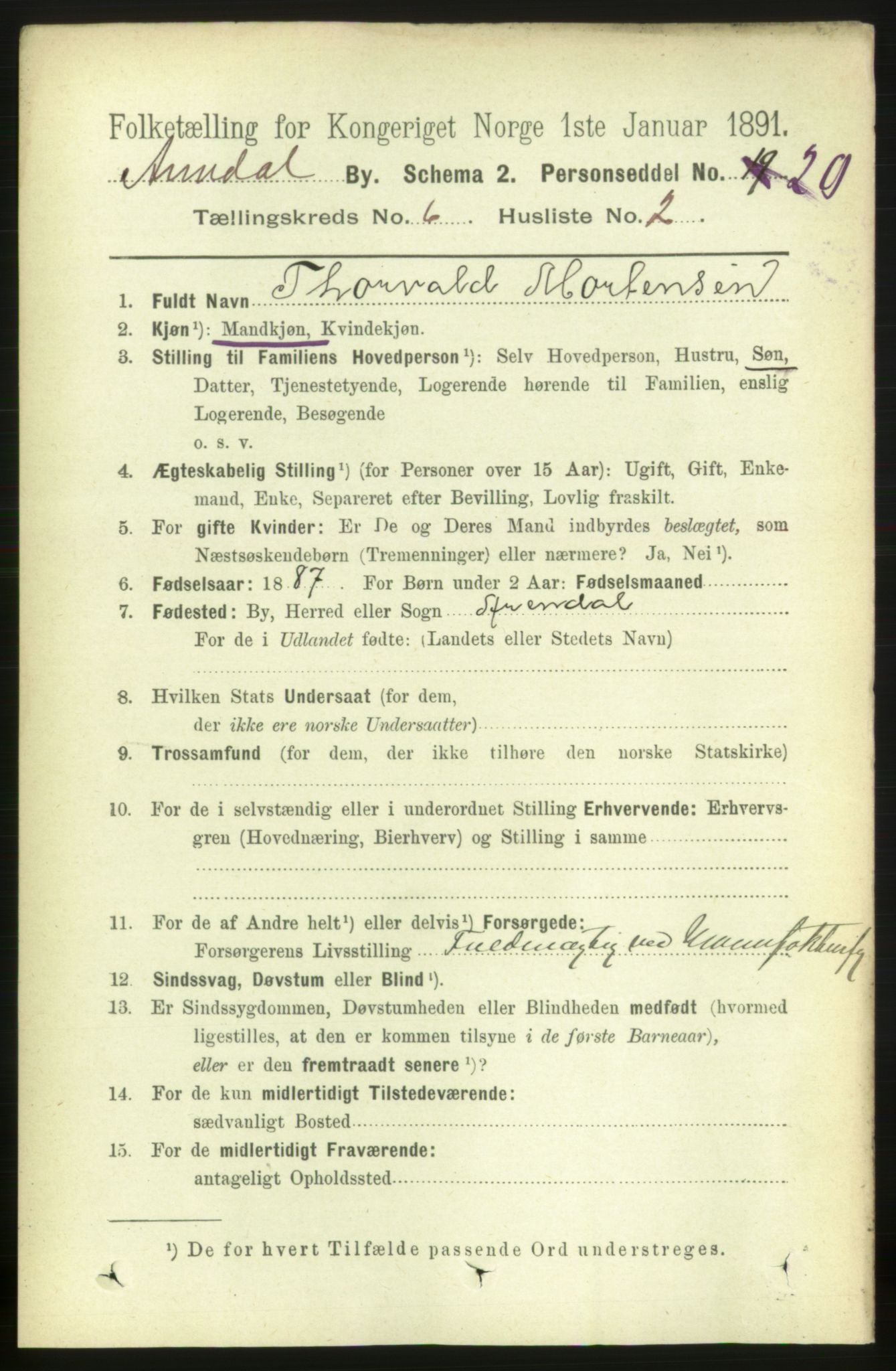 RA, 1891 census for 0903 Arendal, 1891, p. 2149