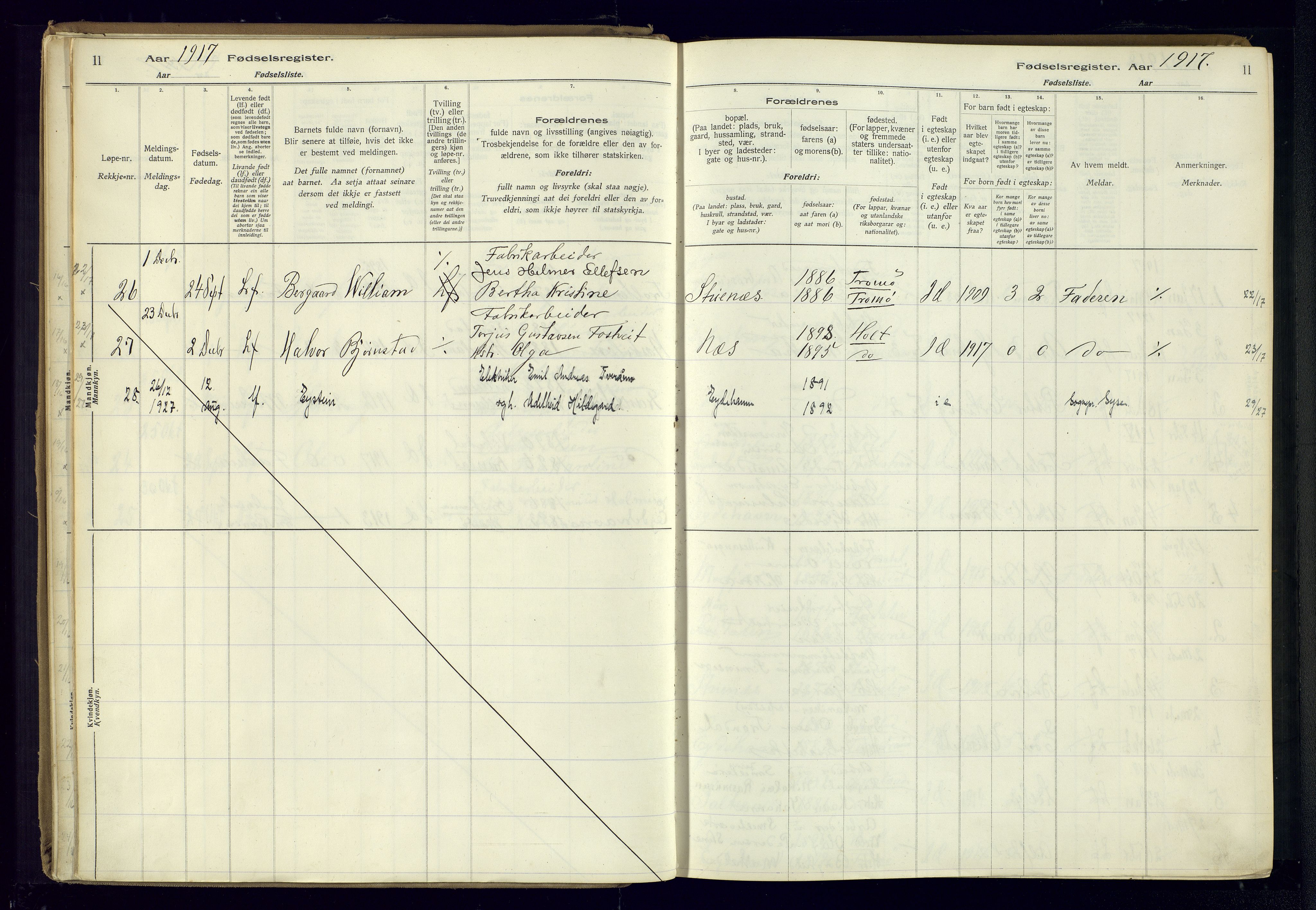 Austre Moland sokneprestkontor, SAK/1111-0001/J/Ja/L0003: Birth register no. A-VI-27, 1916-1950, p. 11