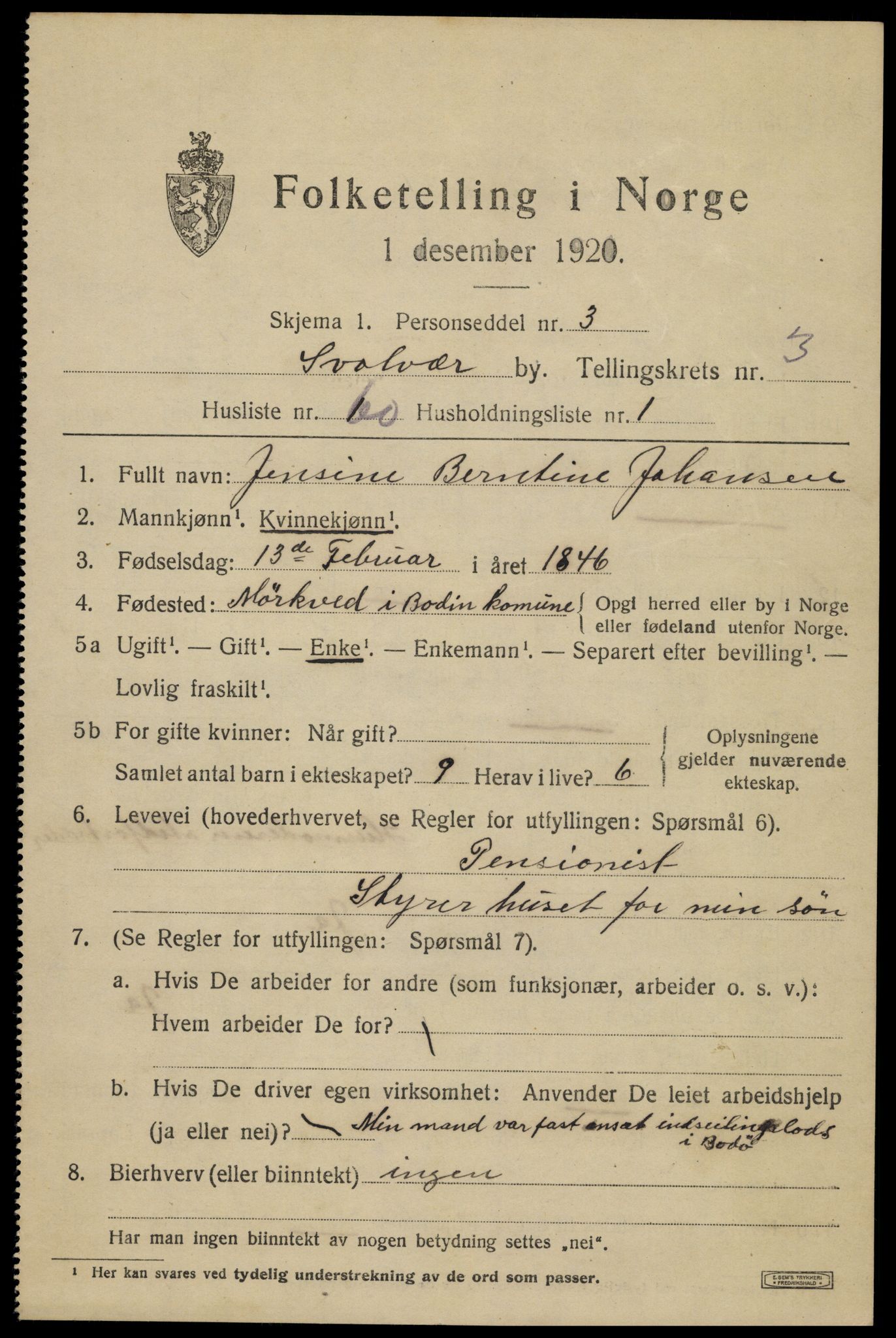 SAT, 1920 census for Svolvær, 1920, p. 4992