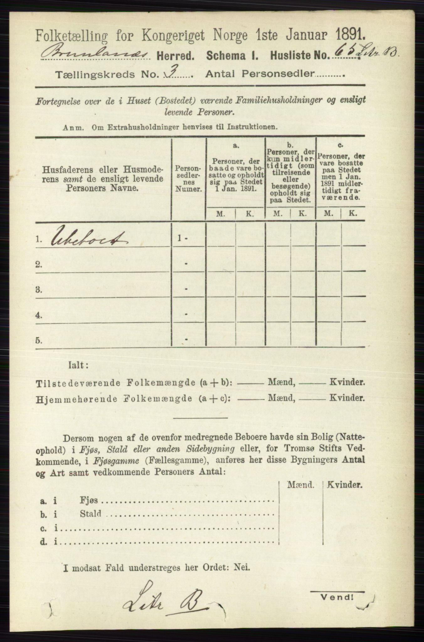 RA, 1891 census for 0726 Brunlanes, 1891, p. 1343