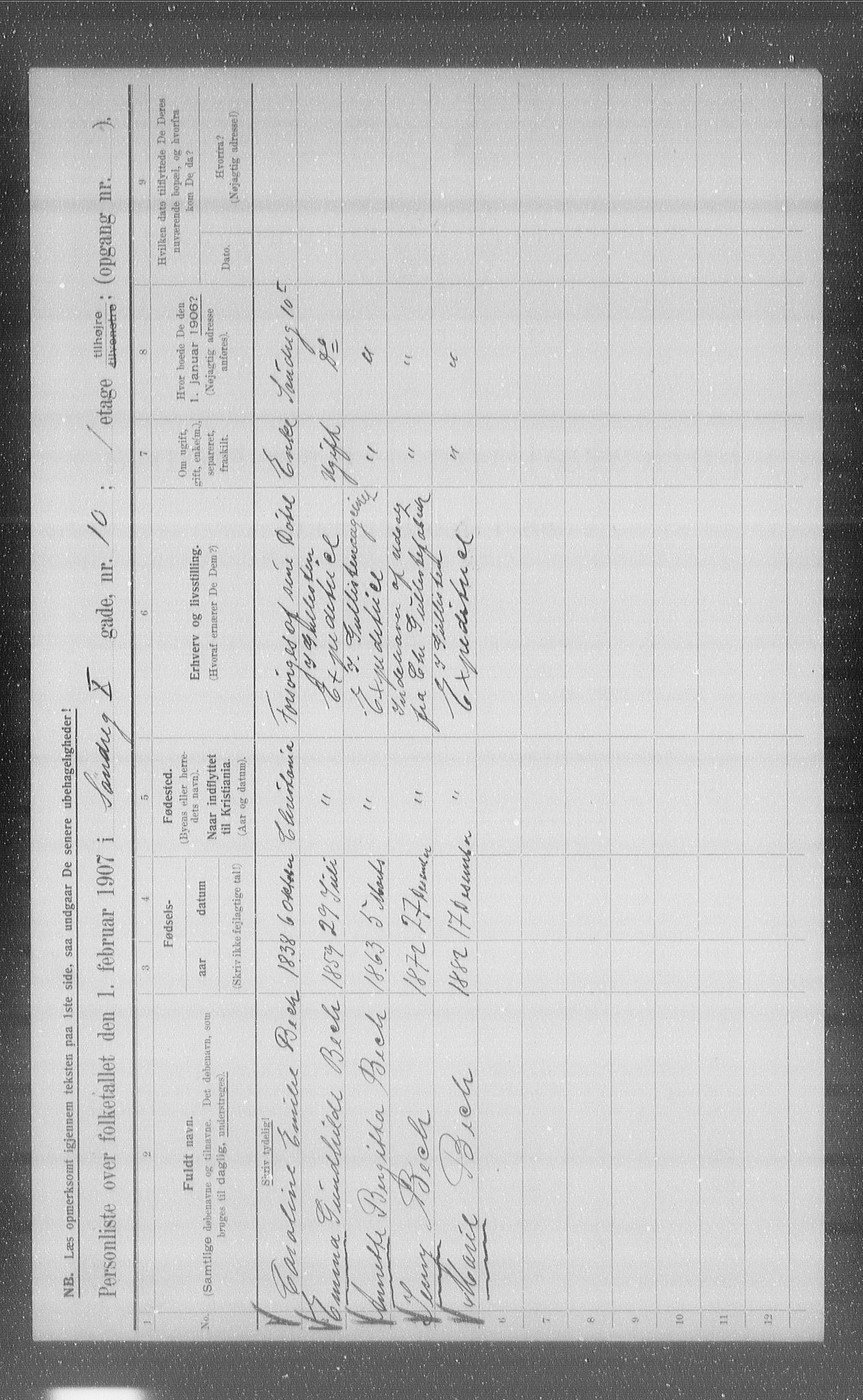 OBA, Municipal Census 1907 for Kristiania, 1907, p. 54122