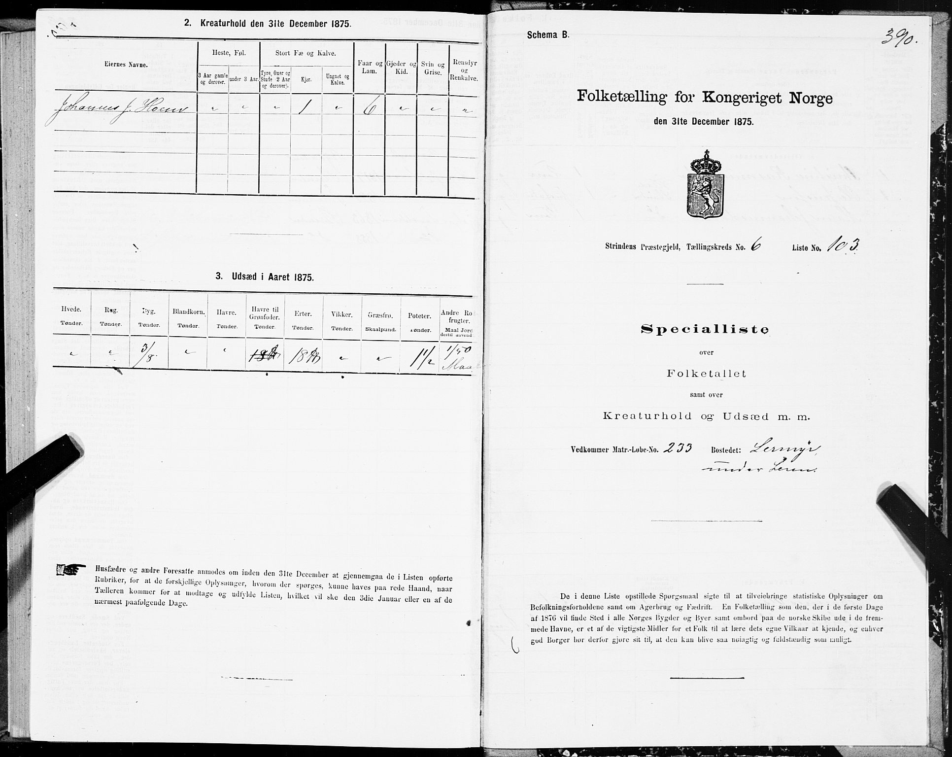 SAT, 1875 census for 1660P Strinda, 1875, p. 3390