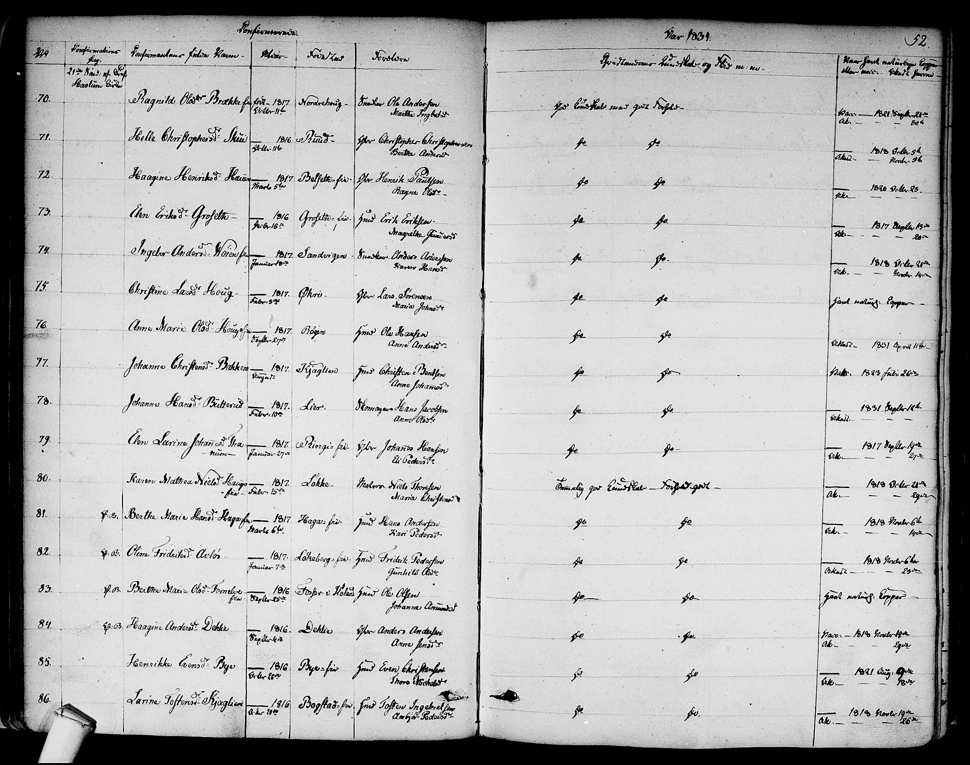 Asker prestekontor Kirkebøker, SAO/A-10256a/F/Fa/L0009: Parish register (official) no. I 9, 1825-1878, p. 52