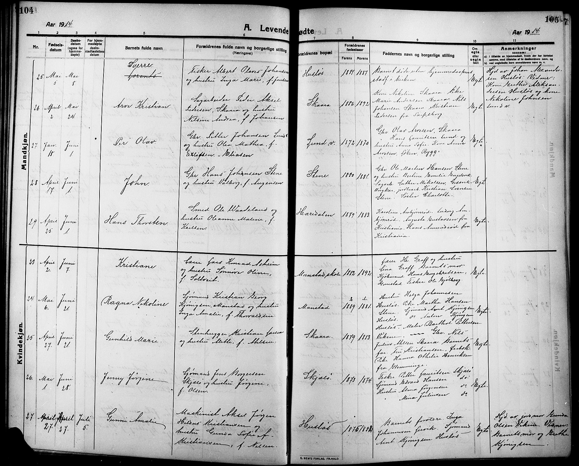 Onsøy prestekontor Kirkebøker, SAO/A-10914/G/Ga/L0003: Parish register (copy) no. I 3, 1910-1926, p. 104-105