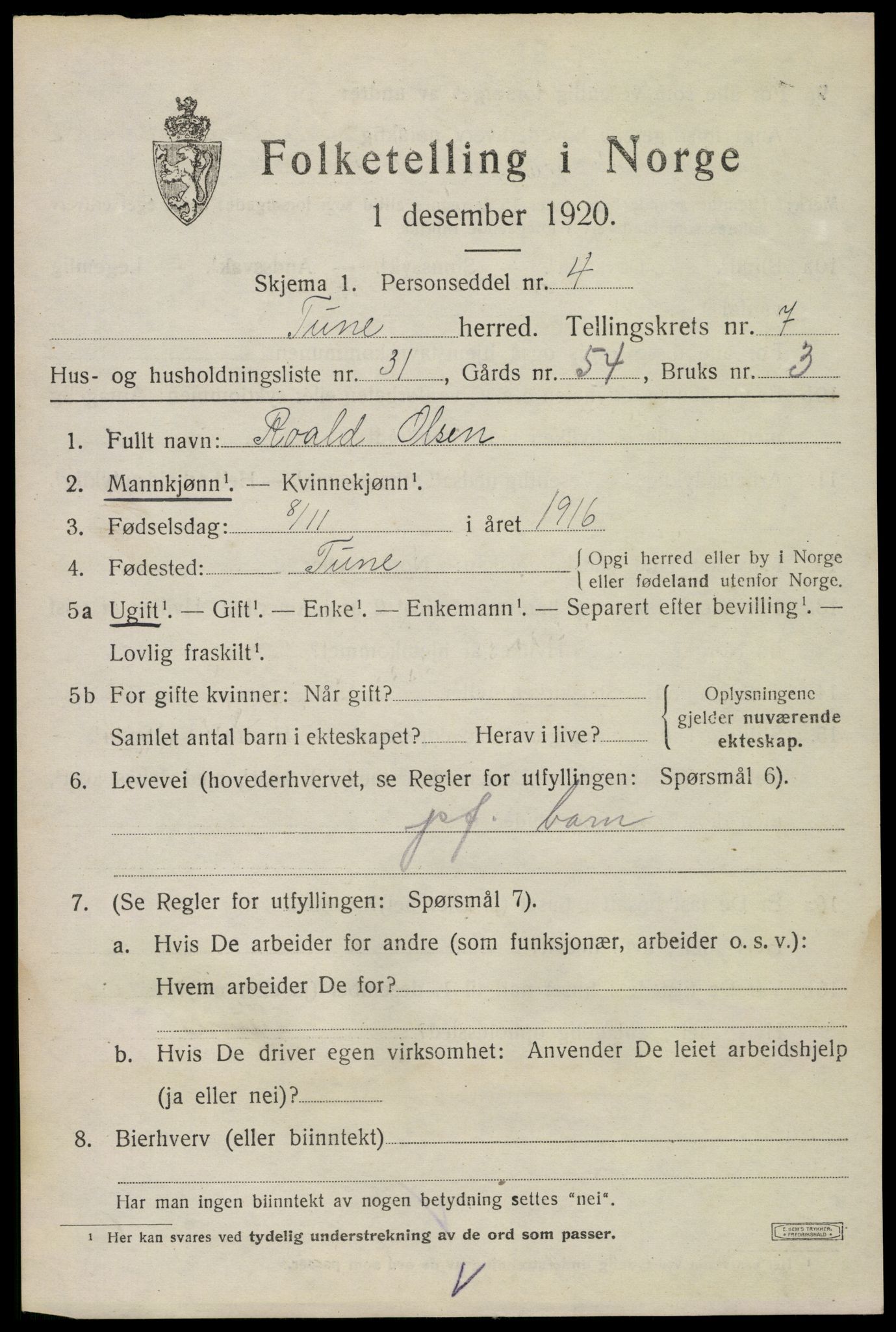 SAO, 1920 census for Tune, 1920, p. 6448