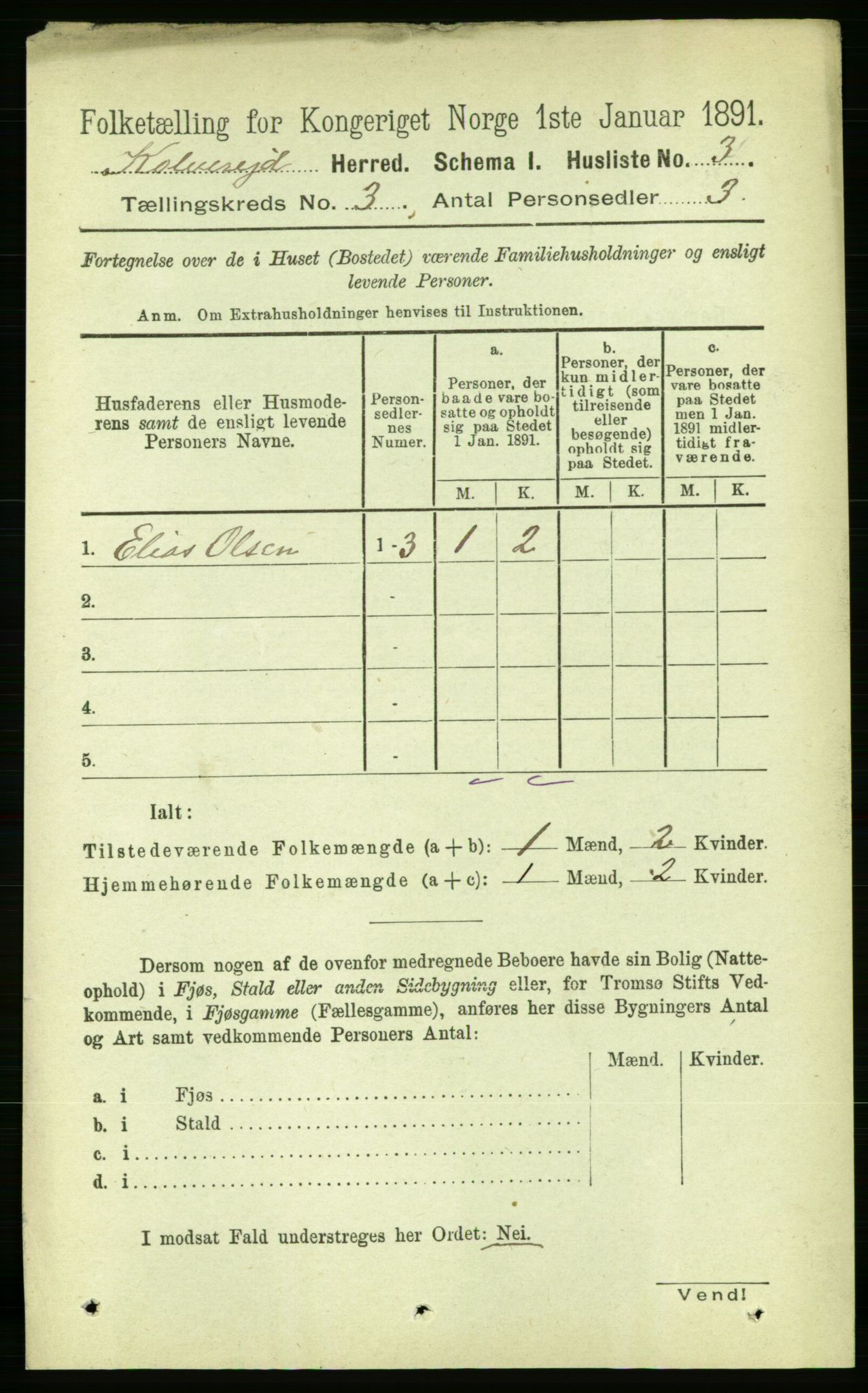 RA, 1891 census for 1752 Kolvereid, 1891, p. 806