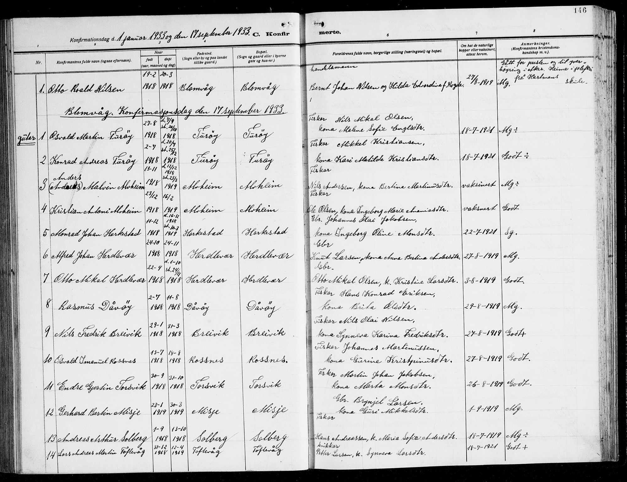 Herdla Sokneprestembete, AV/SAB-A-75701/H/Hab: Parish register (copy) no. C 3, 1926-1940, p. 146