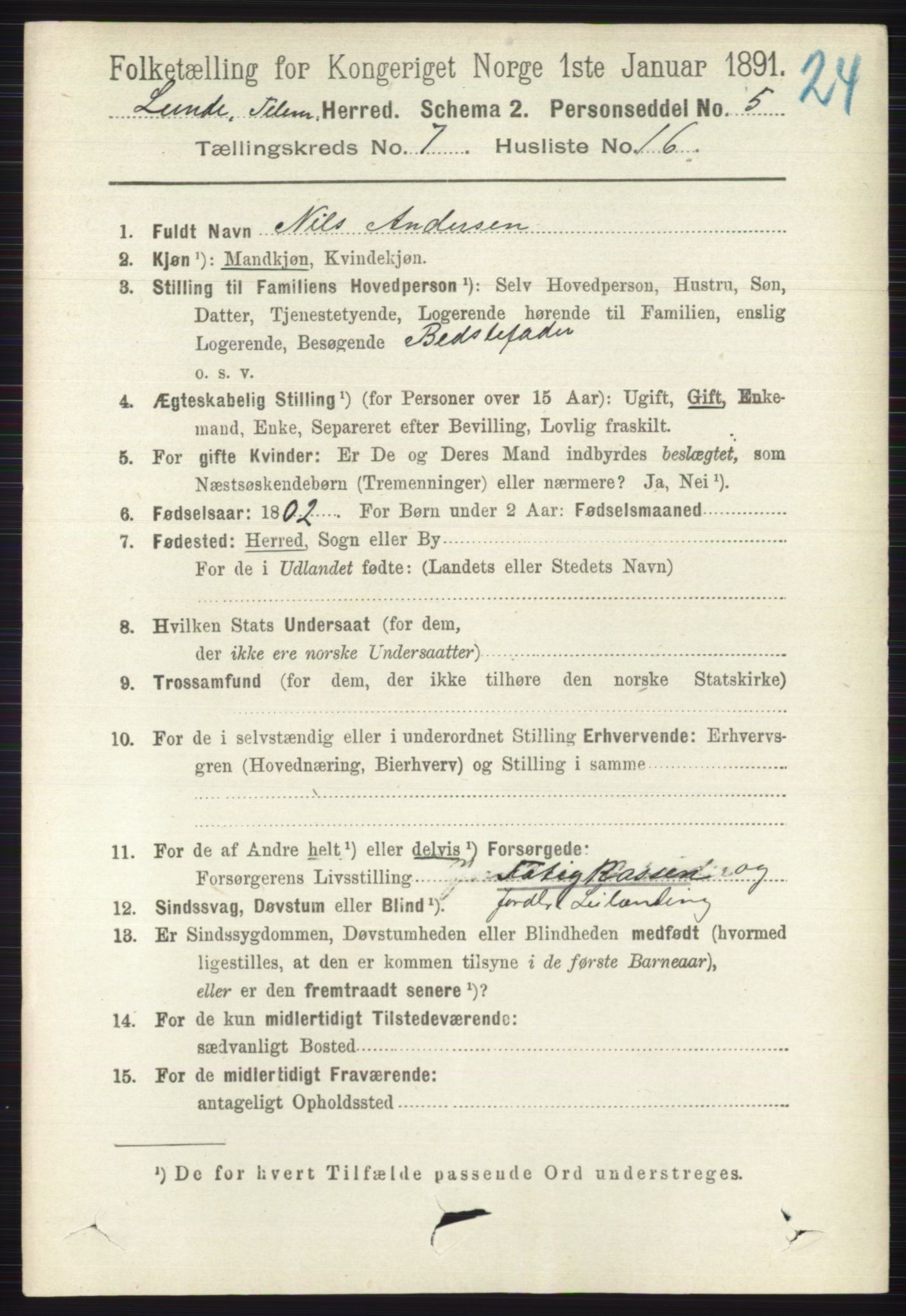 RA, 1891 census for 0820 Lunde, 1891, p. 2309