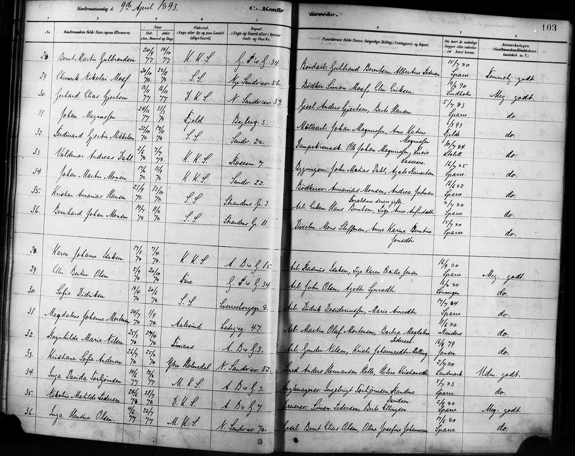 Sandviken Sokneprestembete, AV/SAB-A-77601/H/Ha/L0002: Parish register (official) no. A 2, 1878-1896, p. 103