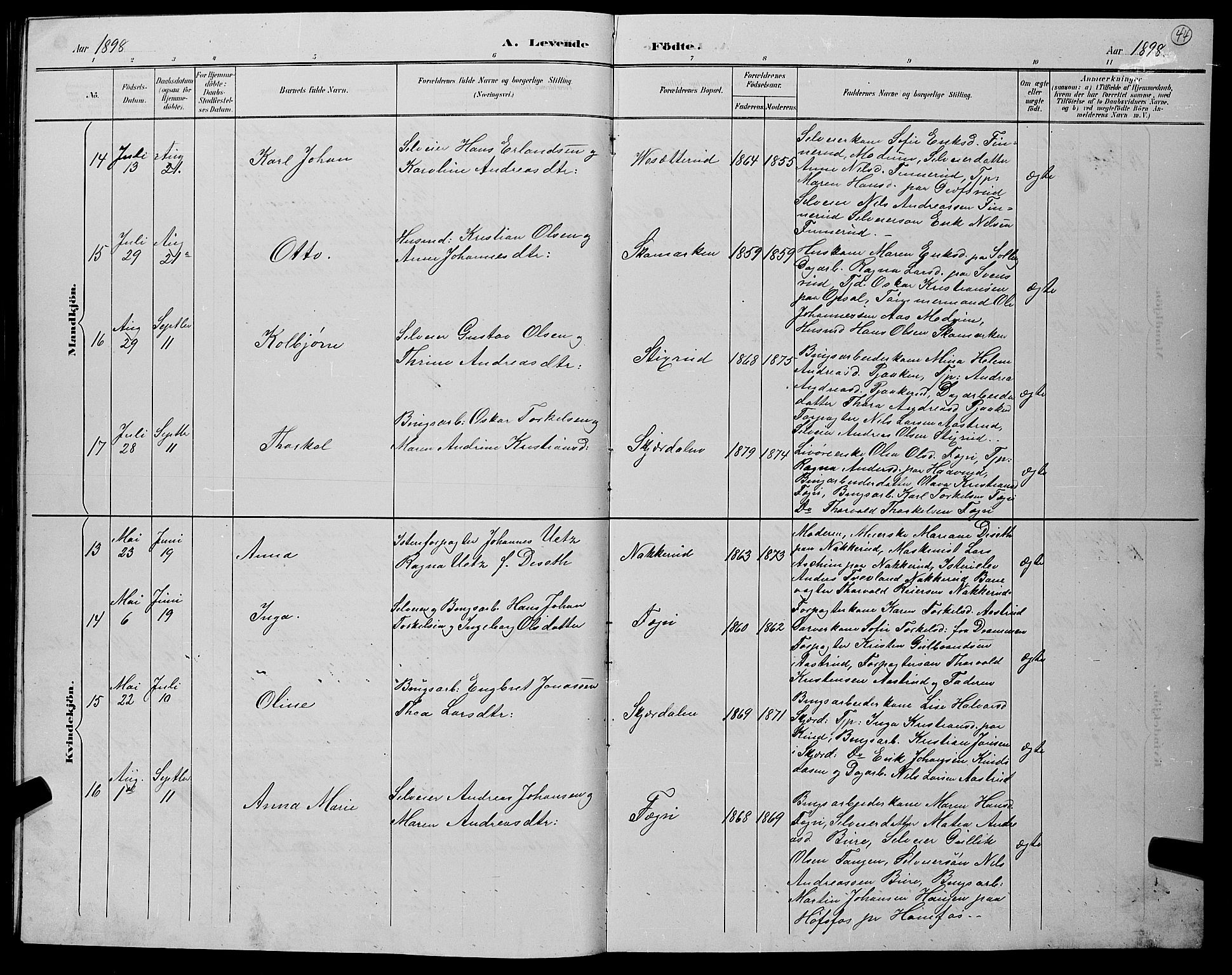 Hole kirkebøker, AV/SAKO-A-228/G/Gb/L0003: Parish register (copy) no. II 3, 1890-1901, p. 44