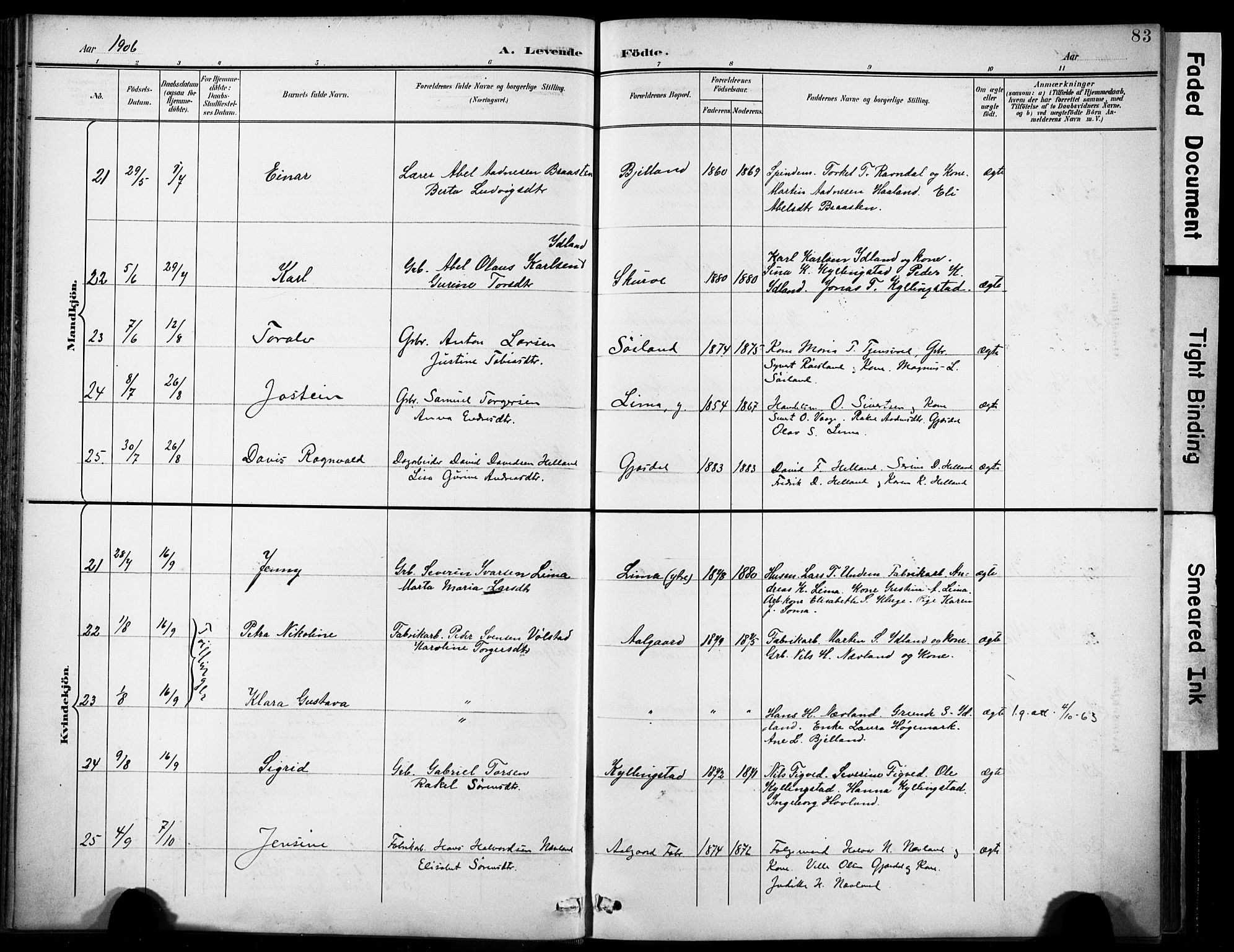 Lye sokneprestkontor, AV/SAST-A-101794/001/30BA/L0012: Parish register (official) no. A 11, 1896-1909, p. 83