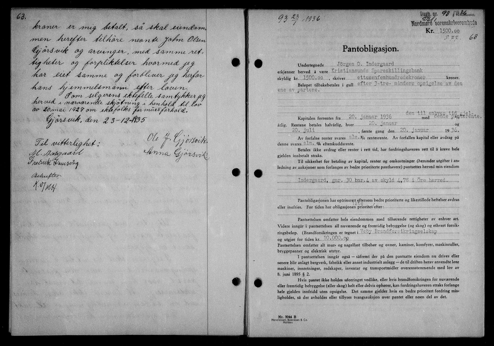 Nordmøre sorenskriveri, AV/SAT-A-4132/1/2/2Ca/L0087: Mortgage book no. 77, 1935-1936, Deed date: 23.01.1936