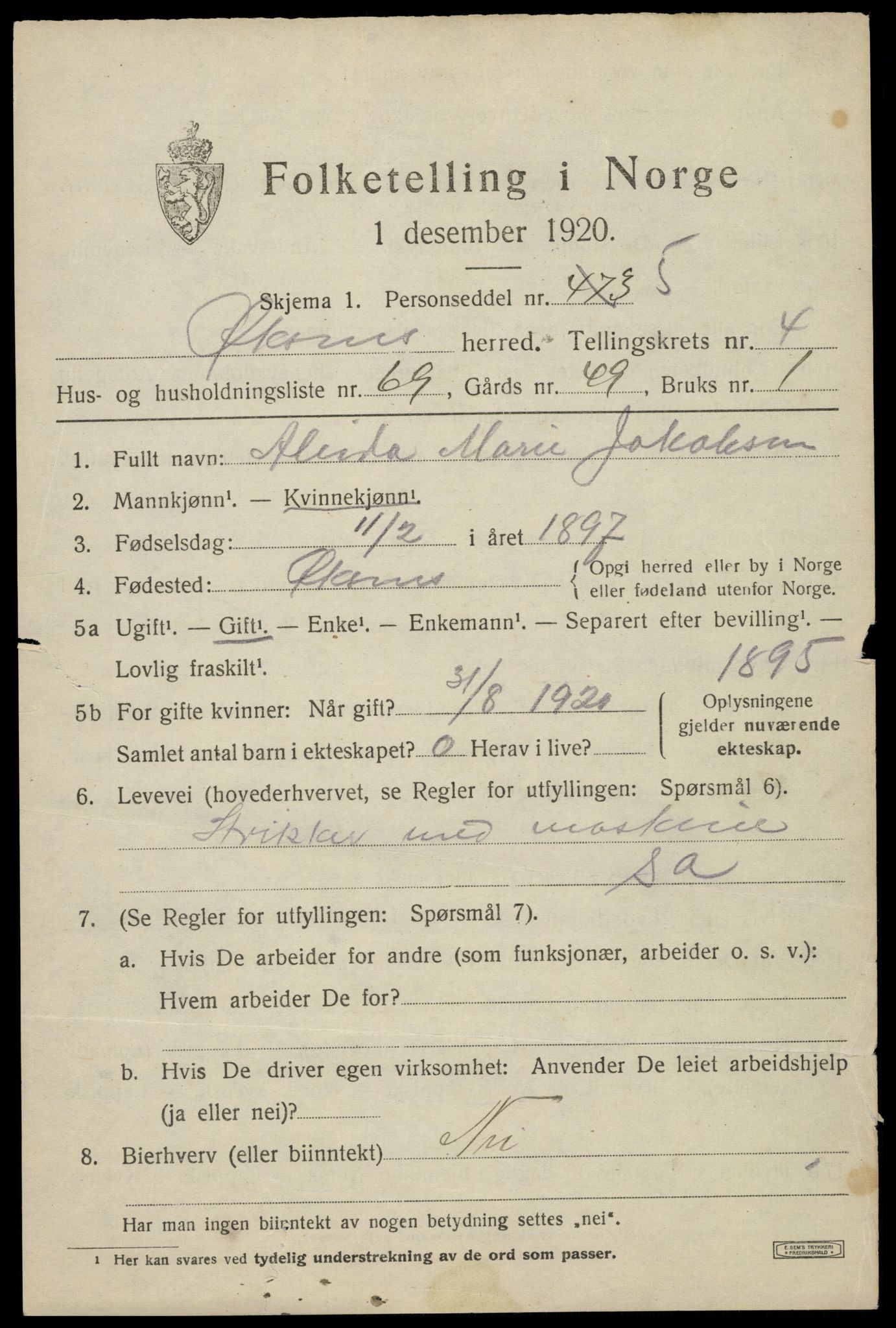 SAT, 1920 census for Øksnes, 1920, p. 3790