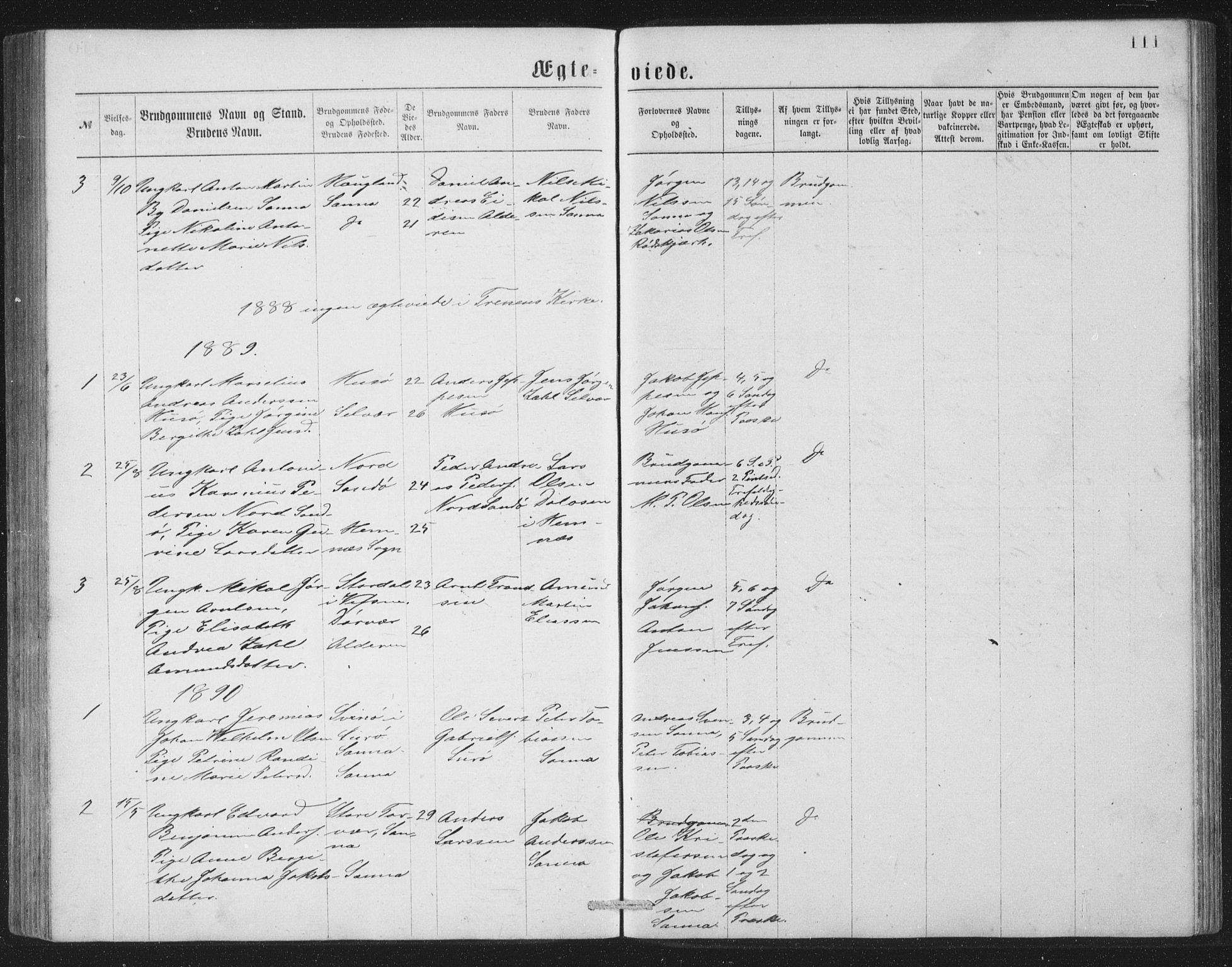Ministerialprotokoller, klokkerbøker og fødselsregistre - Nordland, SAT/A-1459/840/L0582: Parish register (copy) no. 840C02, 1874-1900, p. 111