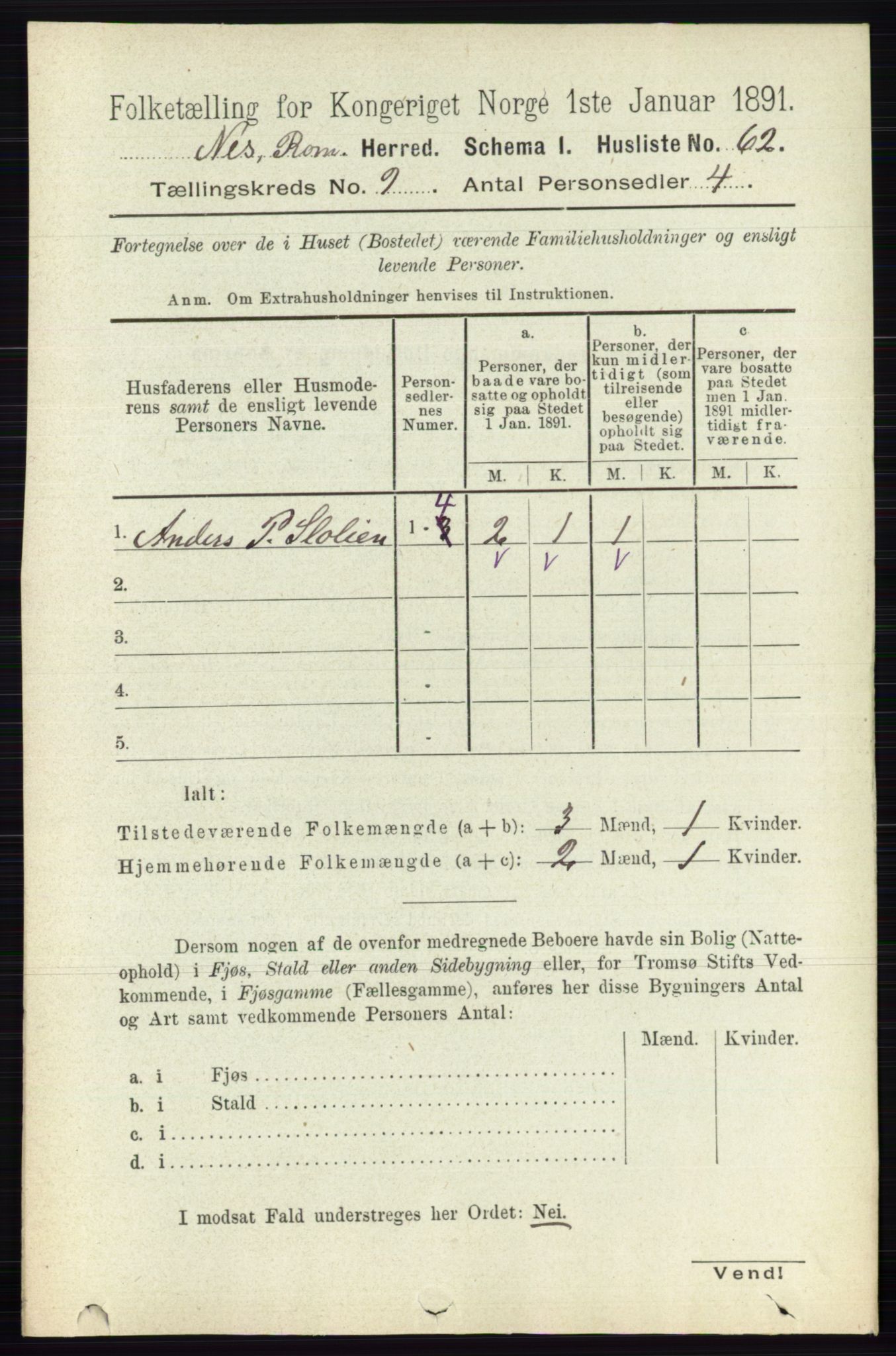 RA, 1891 census for 0236 Nes, 1891, p. 5248