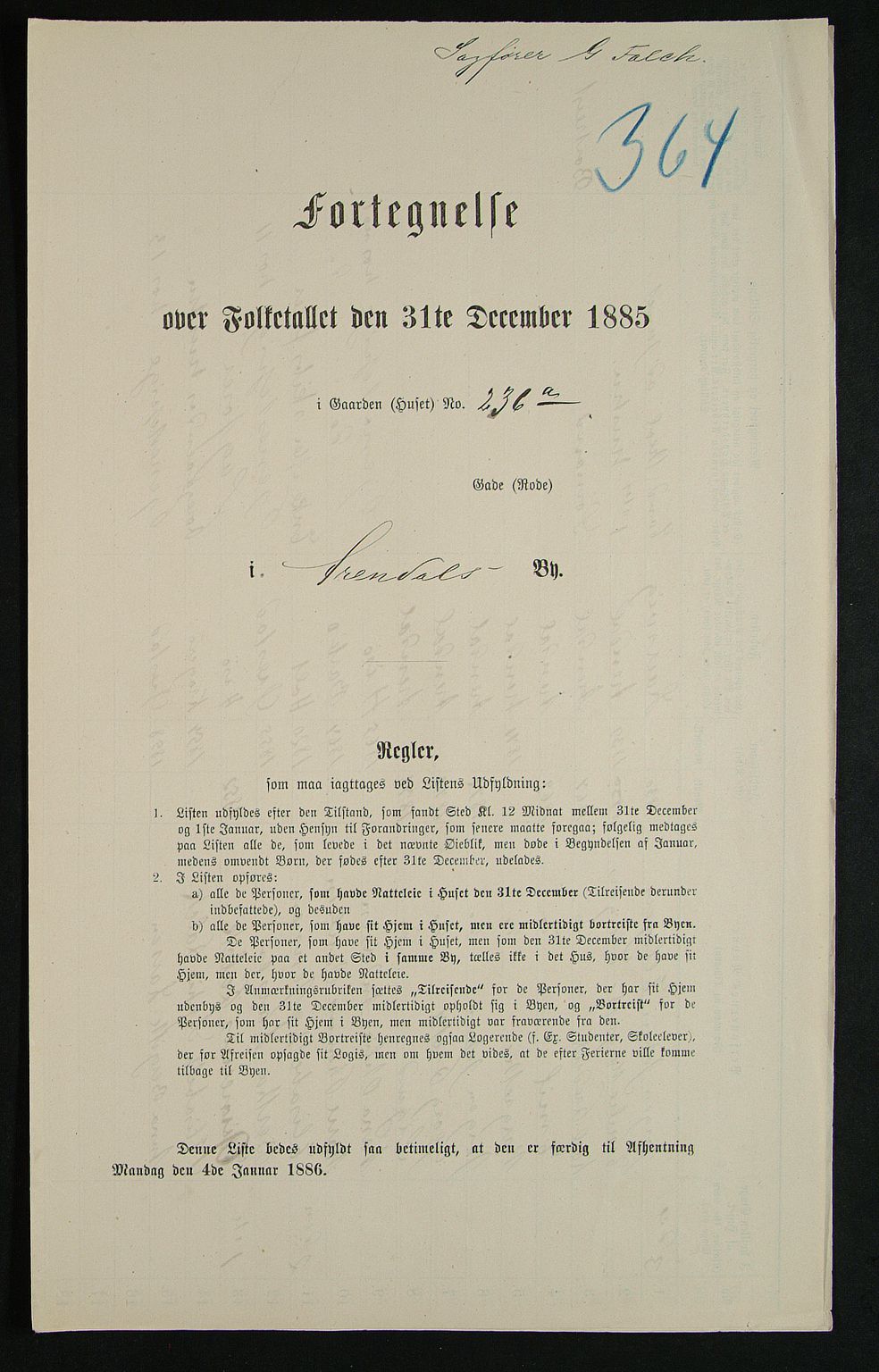 SAK, 1885 census for 0903 Arendal, 1885, p. 364