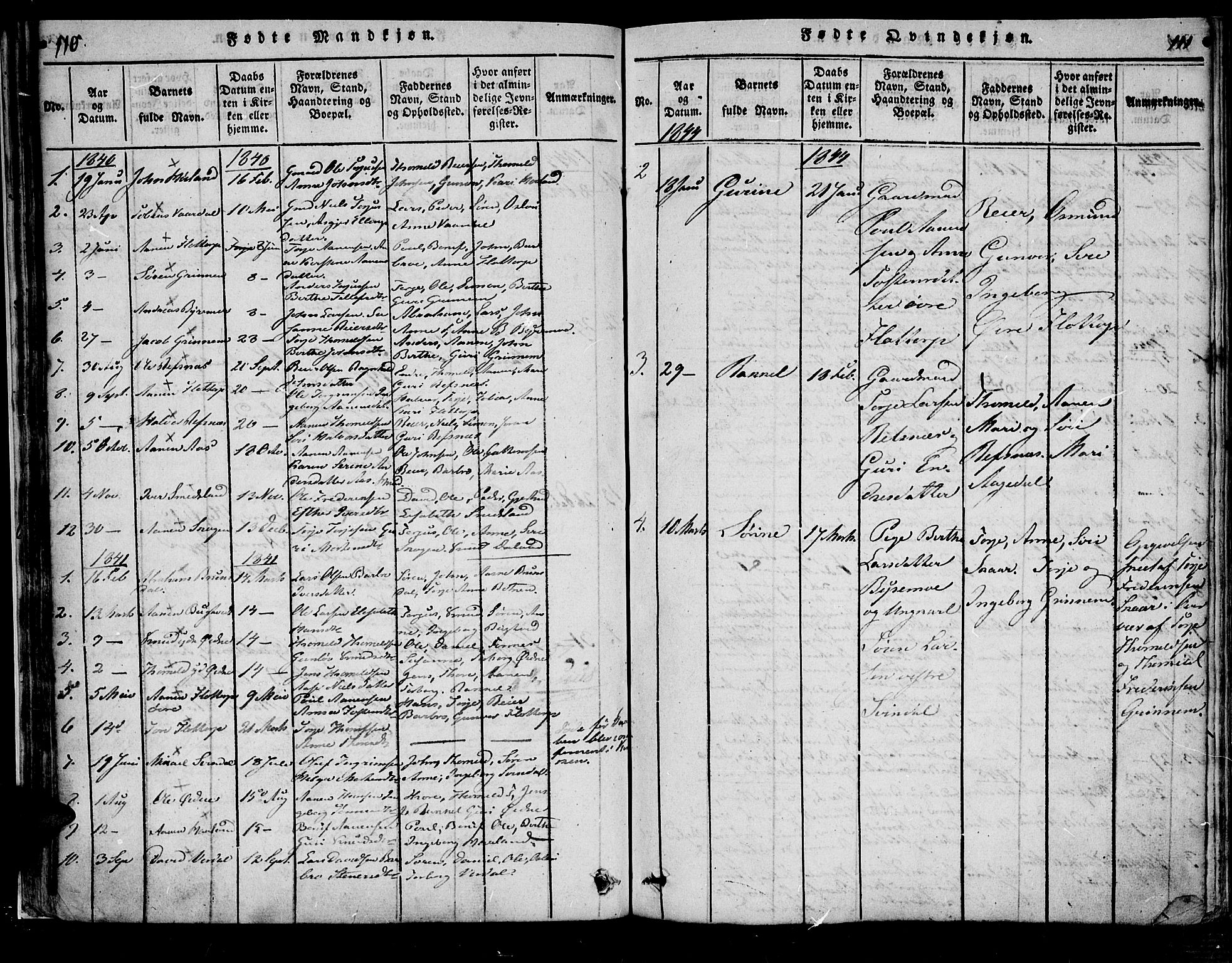 Bjelland sokneprestkontor, SAK/1111-0005/F/Fa/Fac/L0001: Parish register (official) no. A 1, 1815-1866, p. 110-111