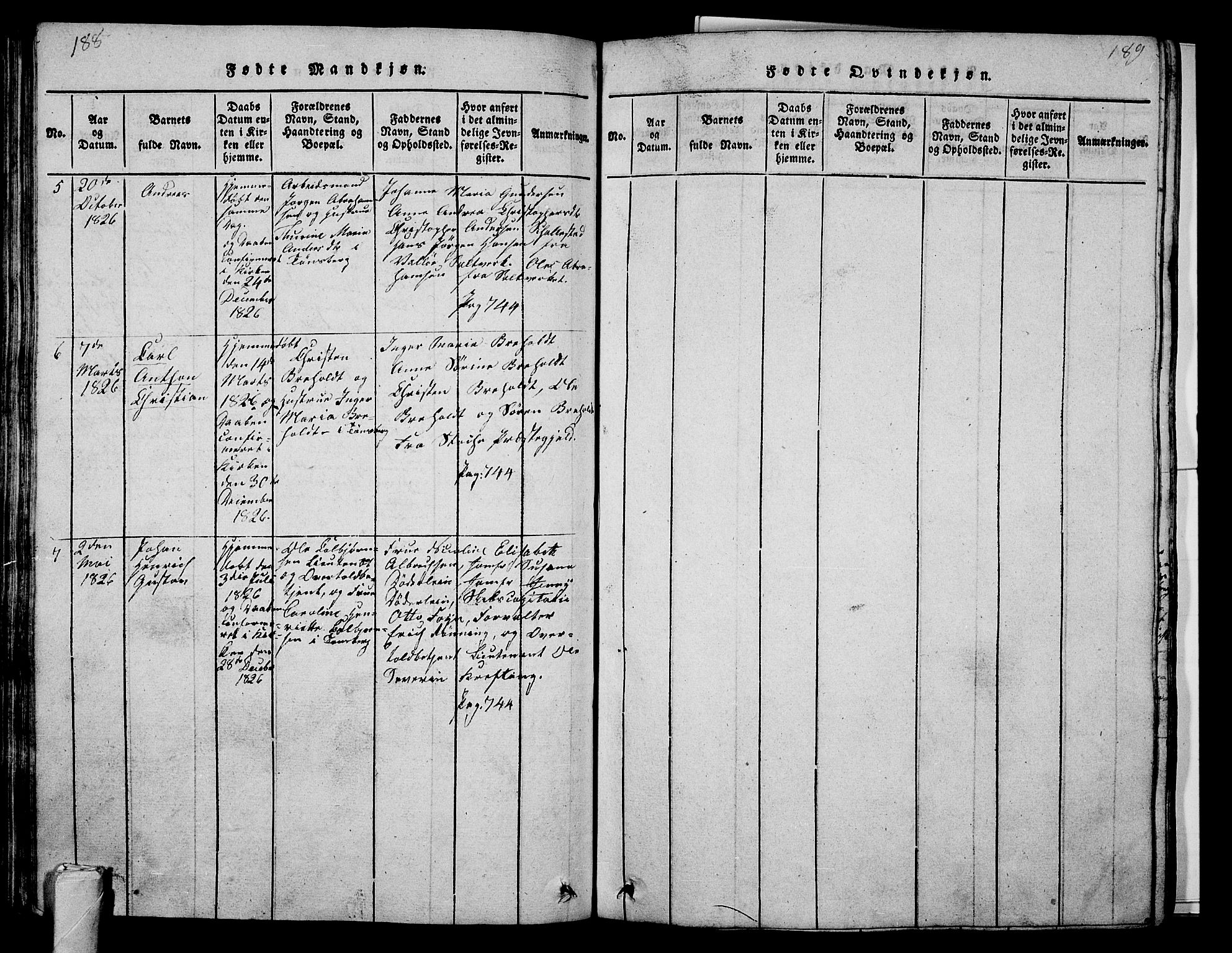 Tønsberg kirkebøker, SAKO/A-330/G/Ga/L0001: Parish register (copy) no. 1, 1813-1826, p. 188-189