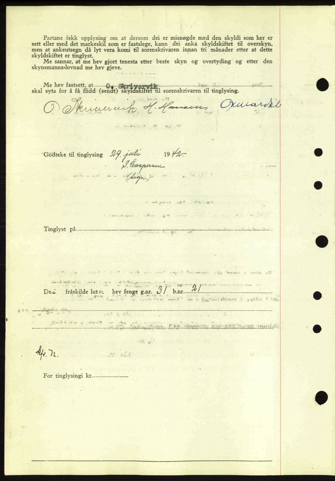 Nordfjord sorenskriveri, SAB/A-2801/02/02b/02bj/L0007: Mortgage book no. A7, 1941-1943, Diary no: : 960/1942