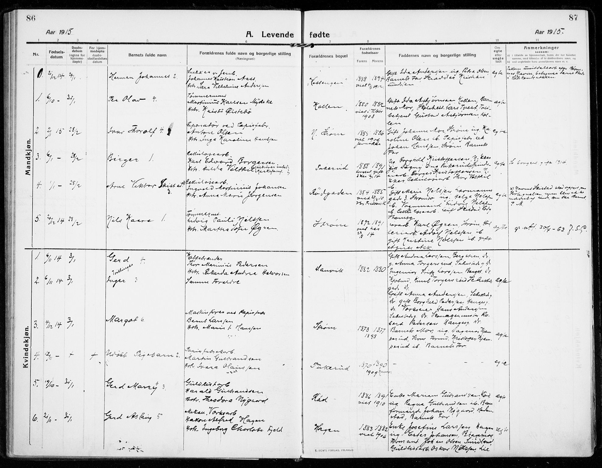 Strømsgodset kirkebøker, SAKO/A-324/F/Fa/L0002: Parish register (official) no. 2, 1910-1920, p. 86-87