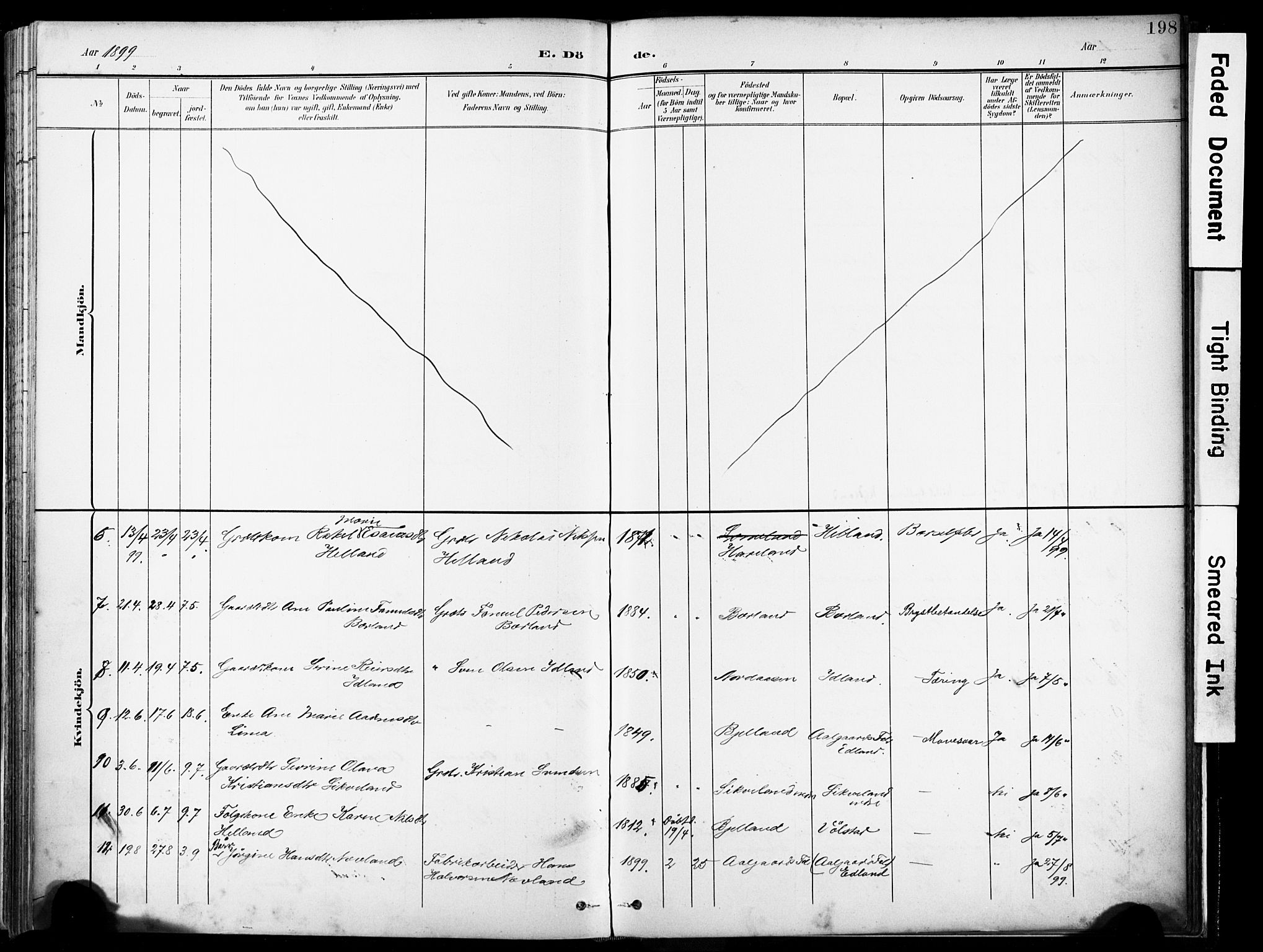 Lye sokneprestkontor, SAST/A-101794/001/30BA/L0012: Parish register (official) no. A 11, 1896-1909, p. 198