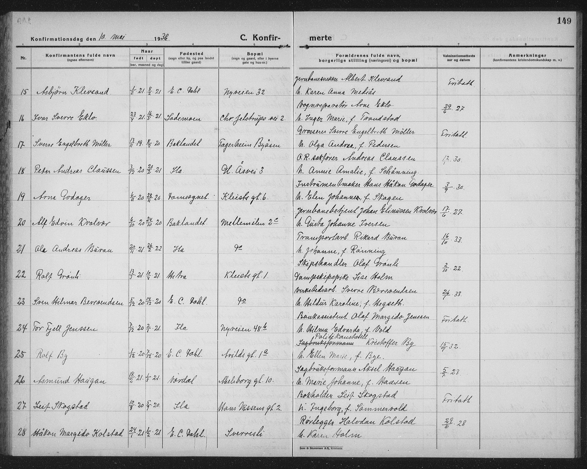 Ministerialprotokoller, klokkerbøker og fødselsregistre - Sør-Trøndelag, SAT/A-1456/603/L0175: Parish register (copy) no. 603C03, 1923-1941, p. 149