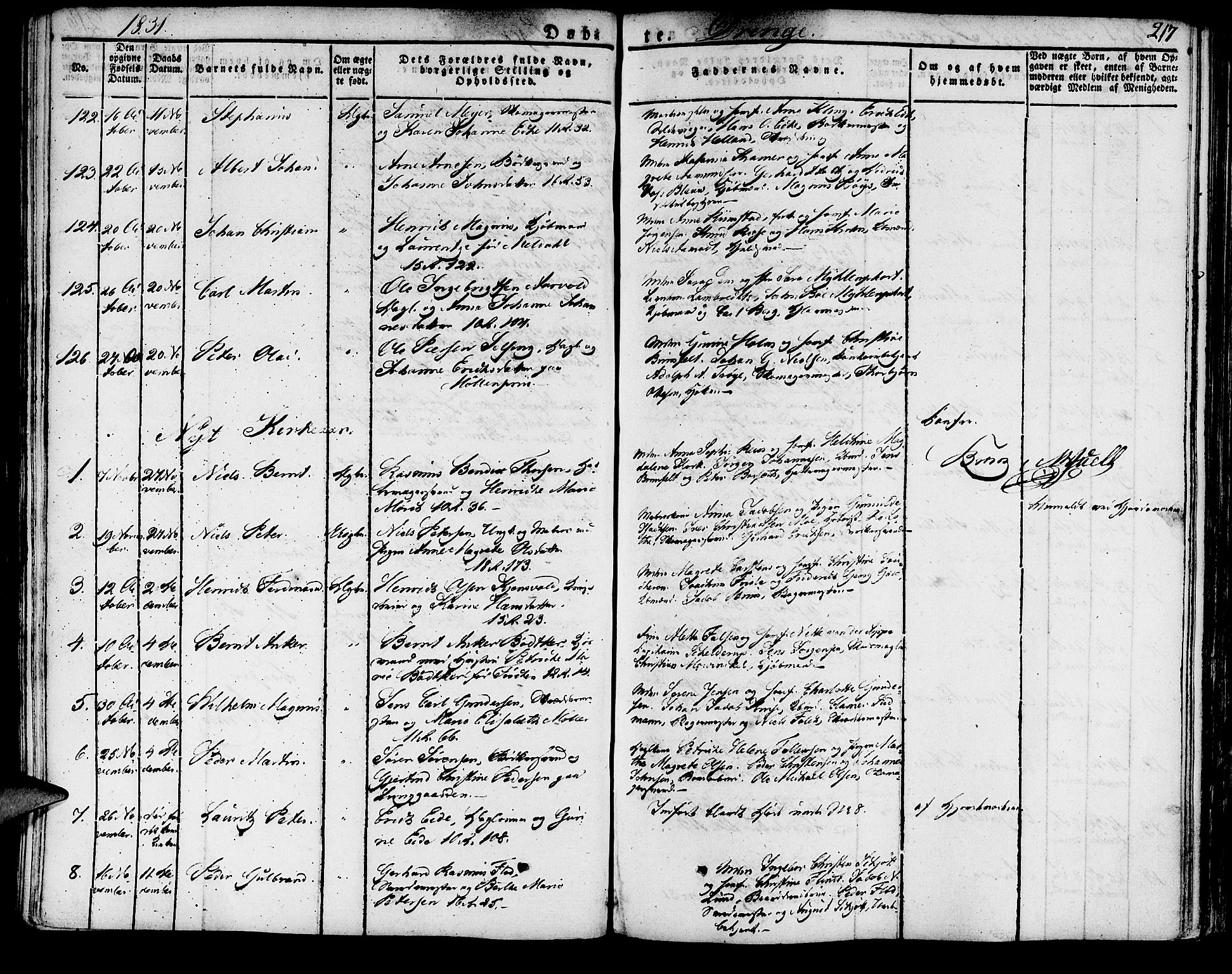 Domkirken sokneprestembete, SAB/A-74801/H/Haa/L0012: Parish register (official) no. A 12, 1821-1840, p. 217