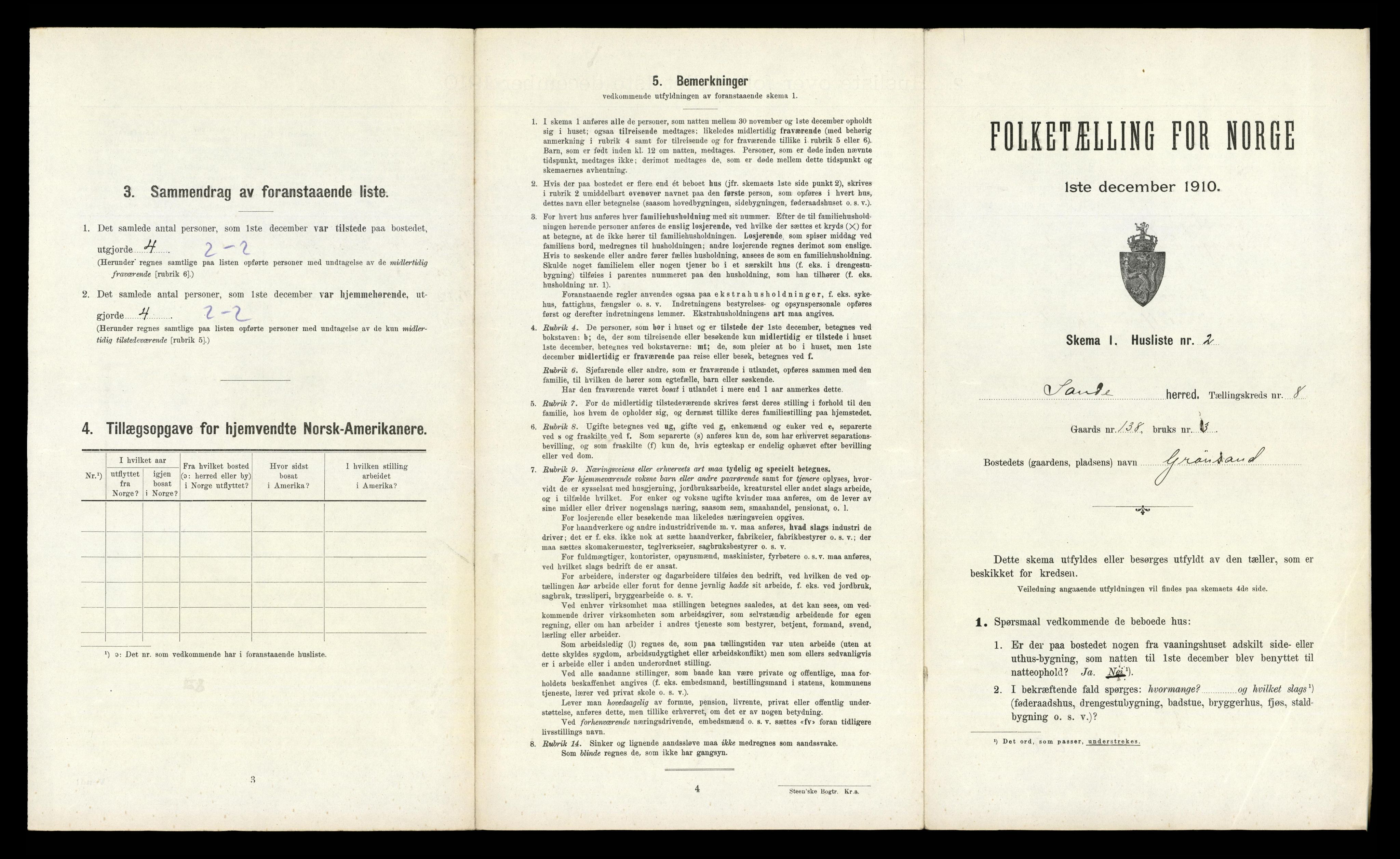 RA, 1910 census for Sande, 1910, p. 1249