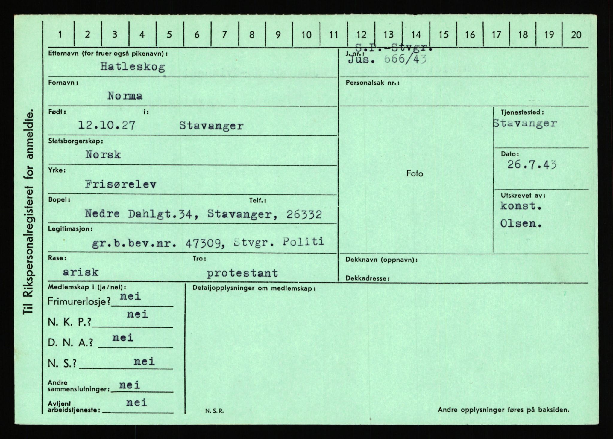 Statspolitiet - Hovedkontoret / Osloavdelingen, AV/RA-S-1329/C/Ca/L0006: Hanche - Hokstvedt, 1943-1945, p. 2060