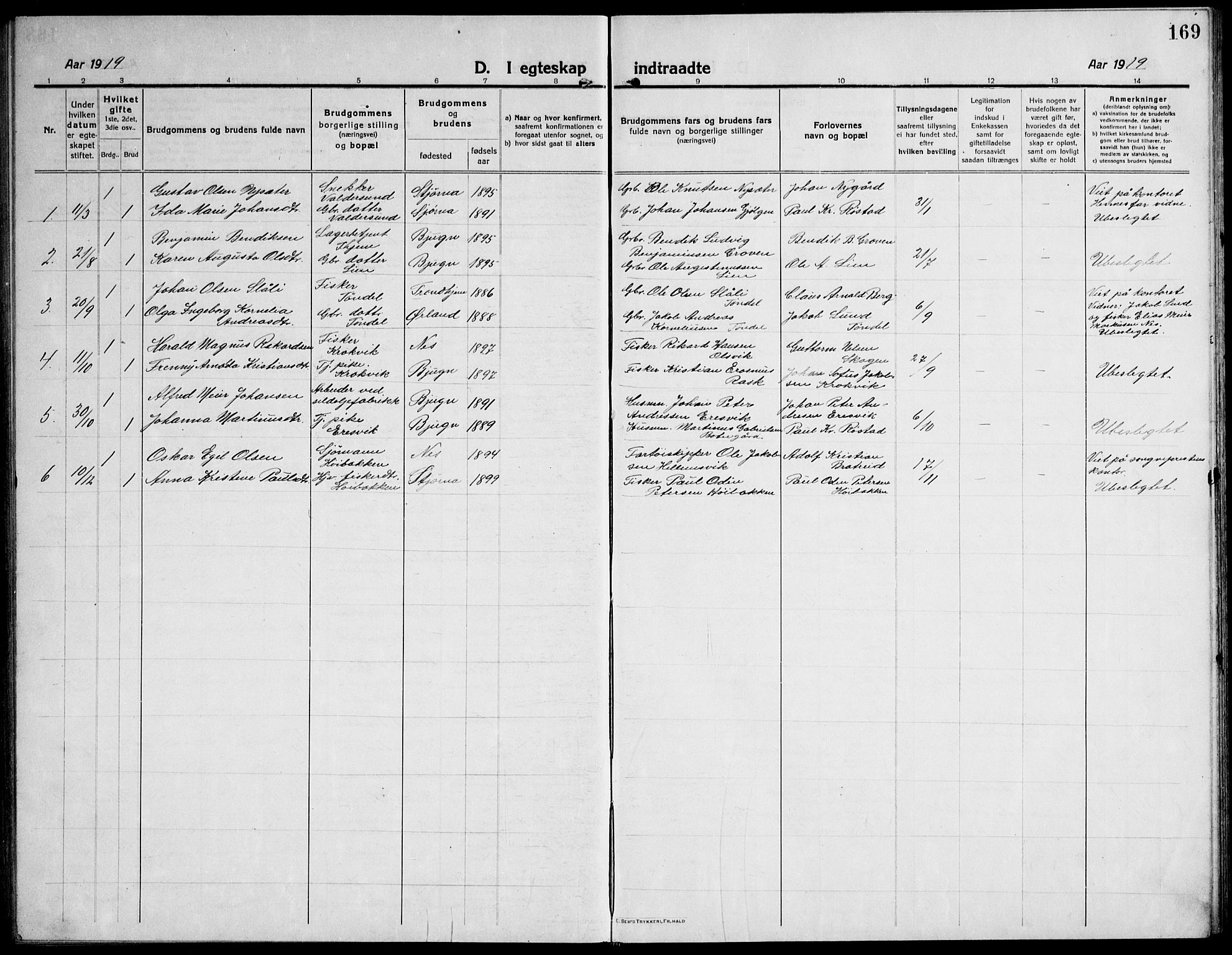 Ministerialprotokoller, klokkerbøker og fødselsregistre - Sør-Trøndelag, SAT/A-1456/651/L0648: Parish register (copy) no. 651C02, 1915-1945, p. 169